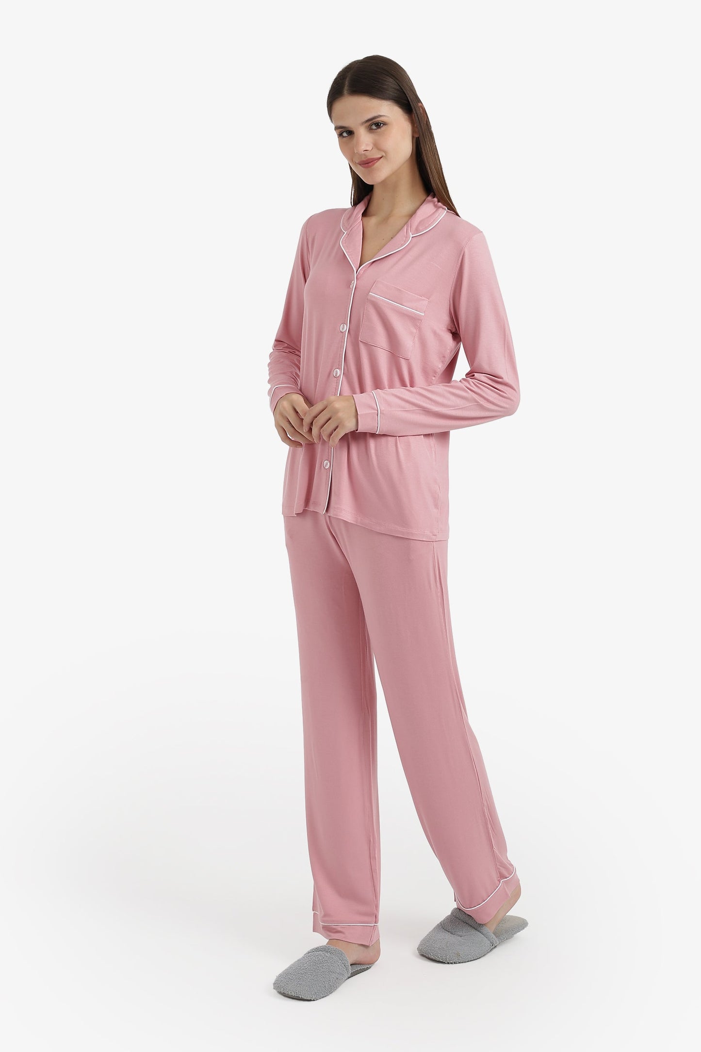 Contrast-Pipe Pyjama Set