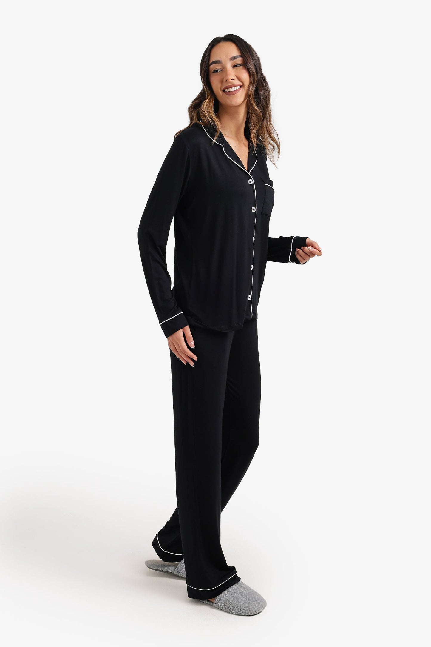 Contrast-Pipe Pyjama Set