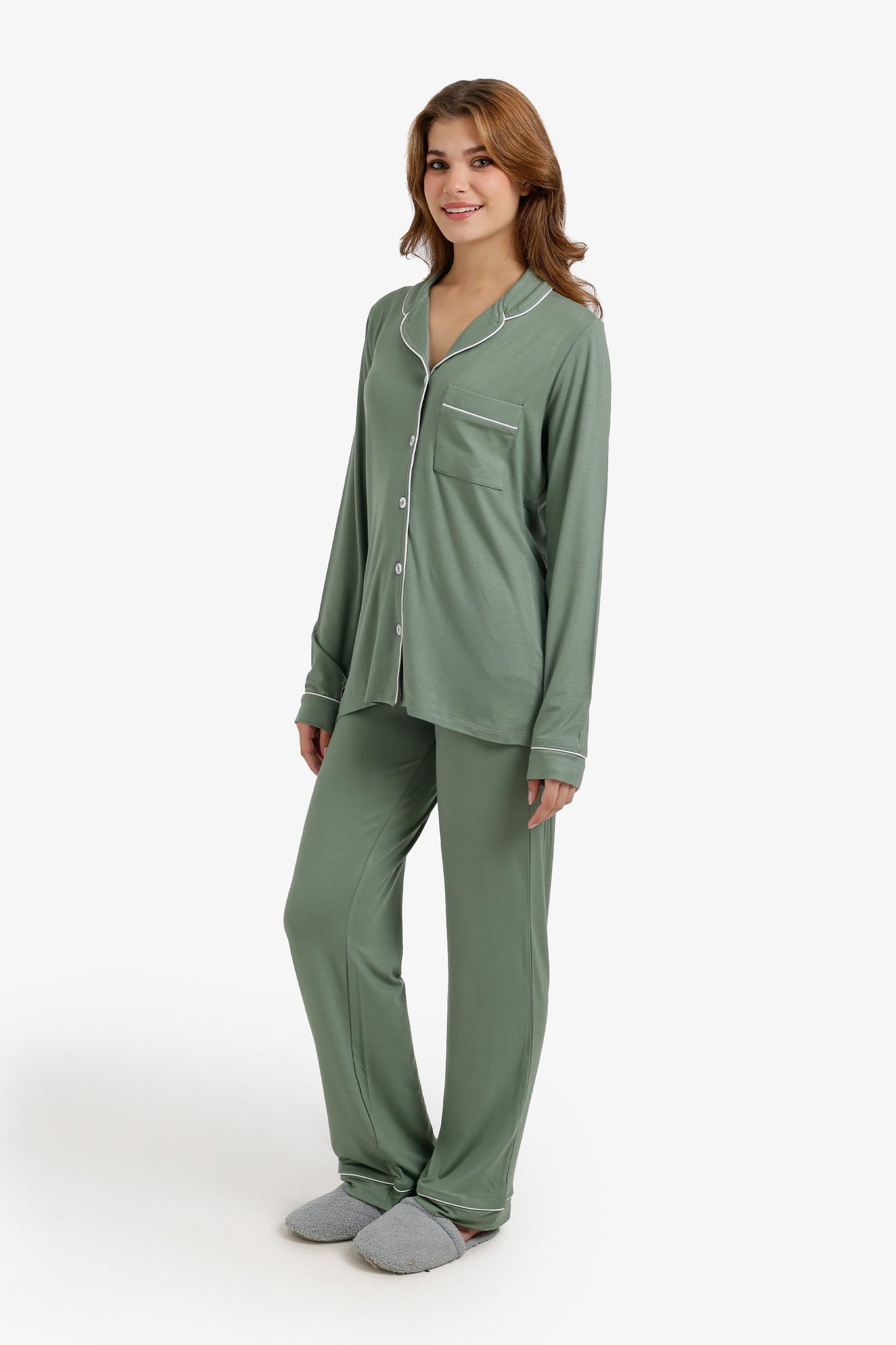 Contrast-Pipe Pyjama Set
