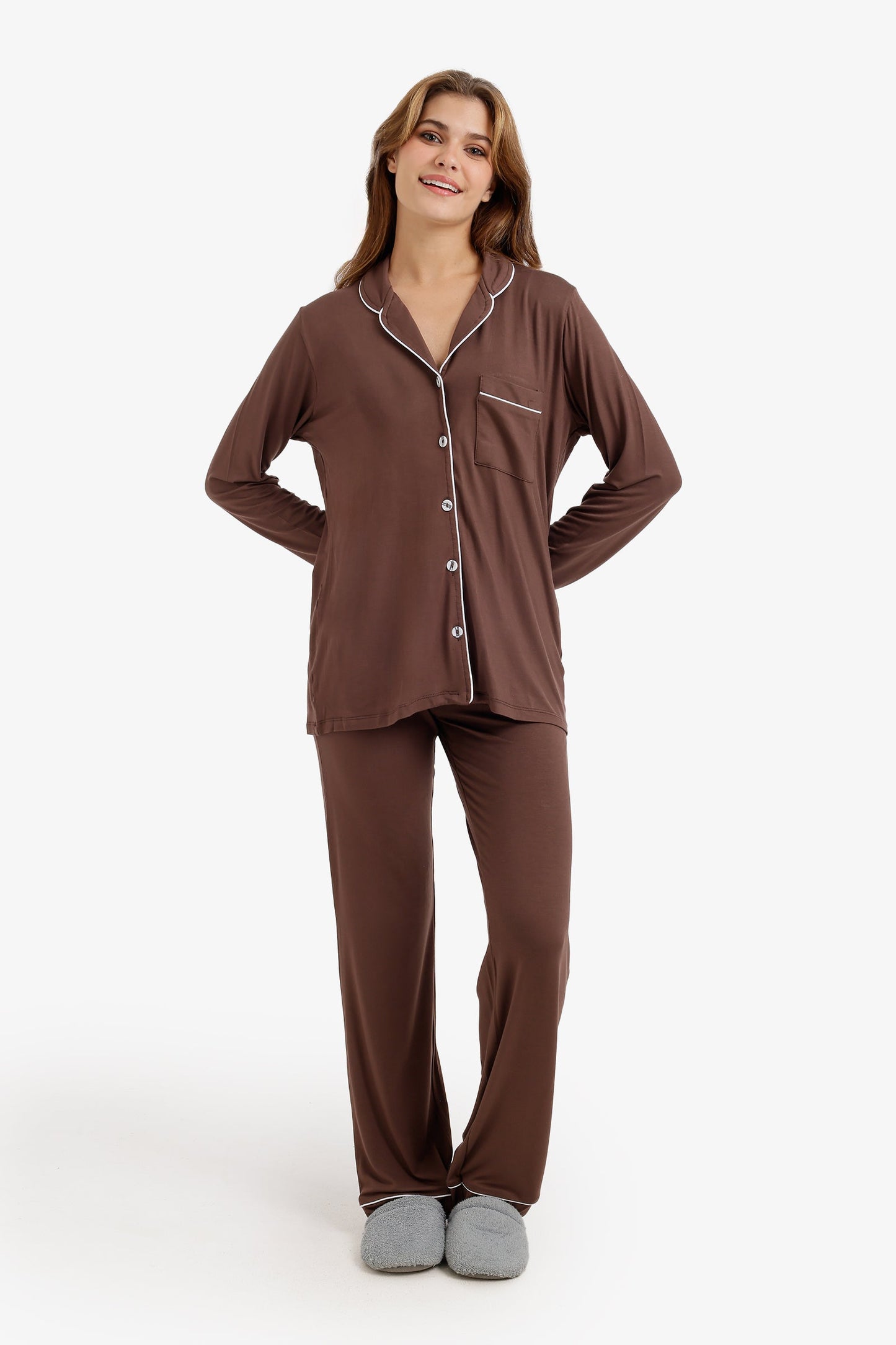Contrast-Pipe Pyjama Set