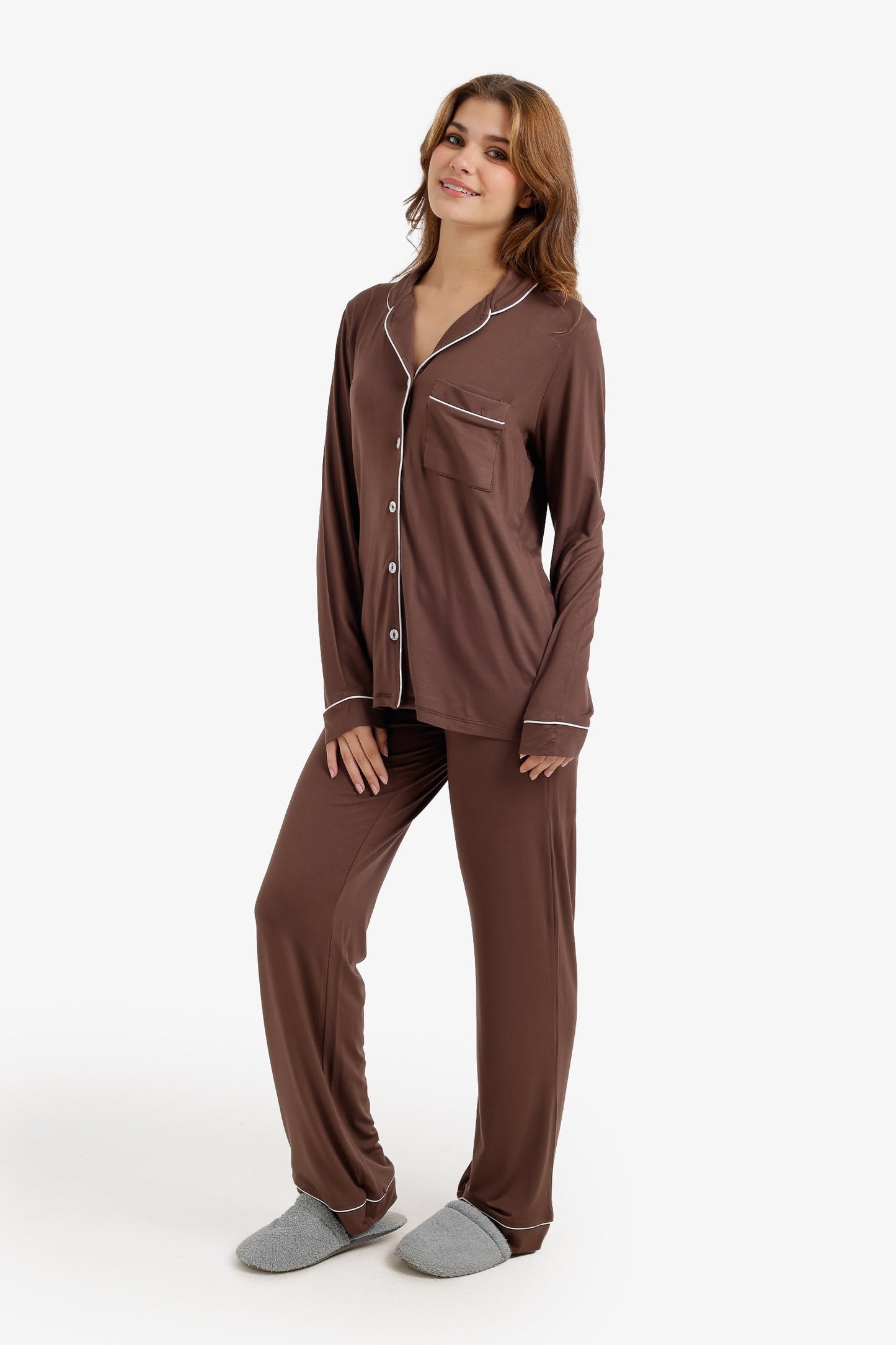 Contrast-Pipe Pyjama Set