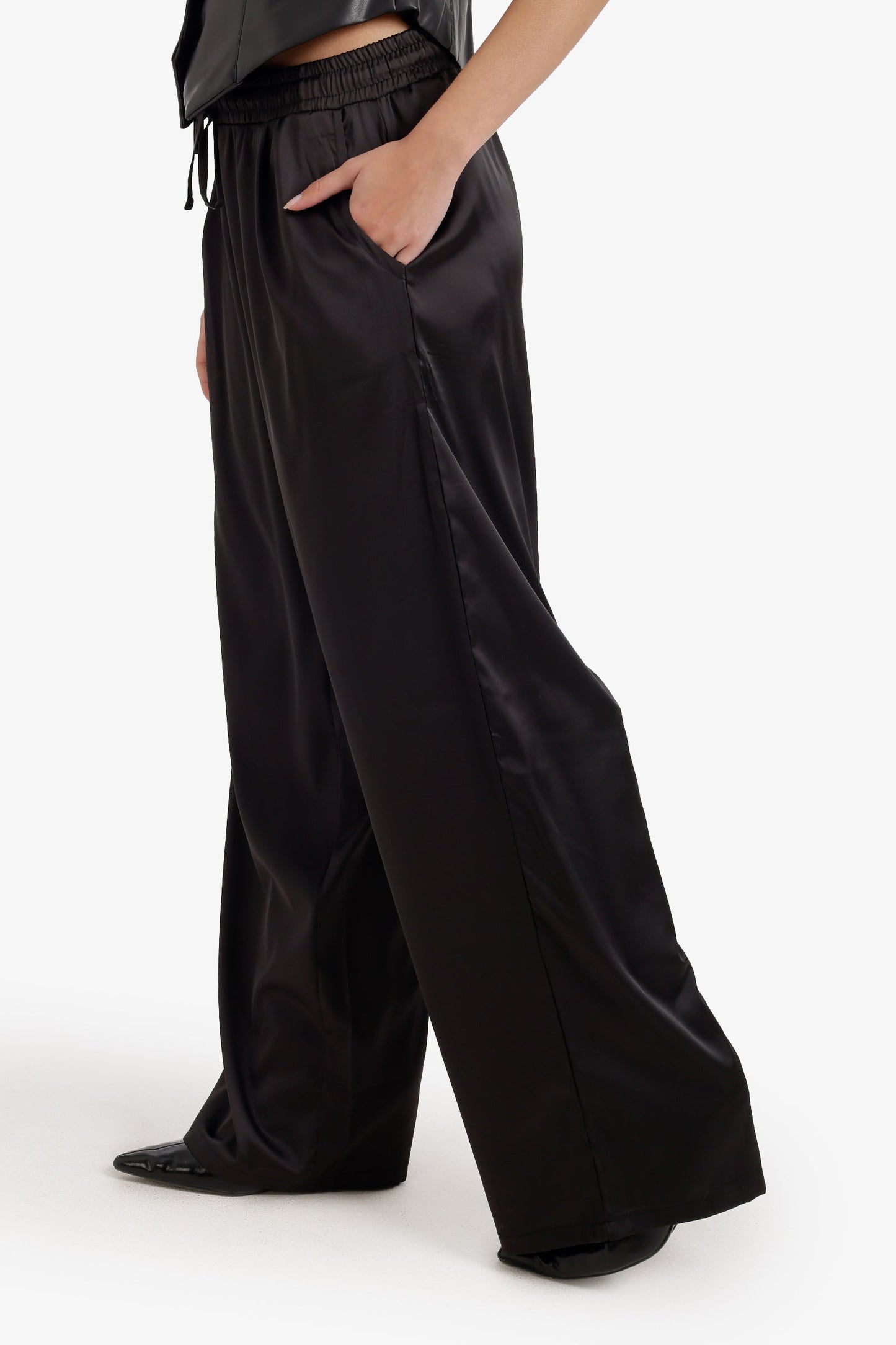 Wide-Leg Satin Pants