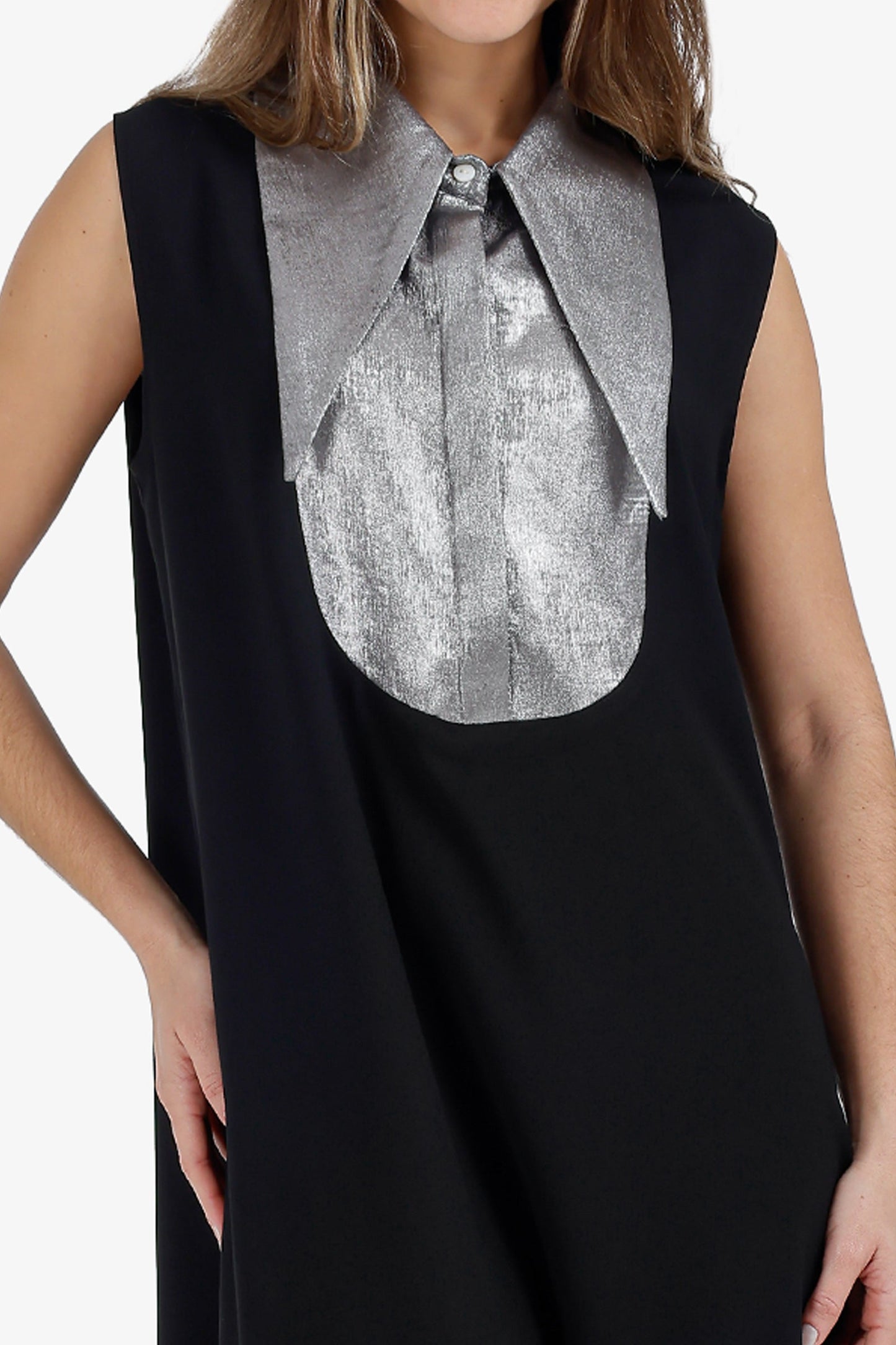 Contrast-Collar Maxi Dress