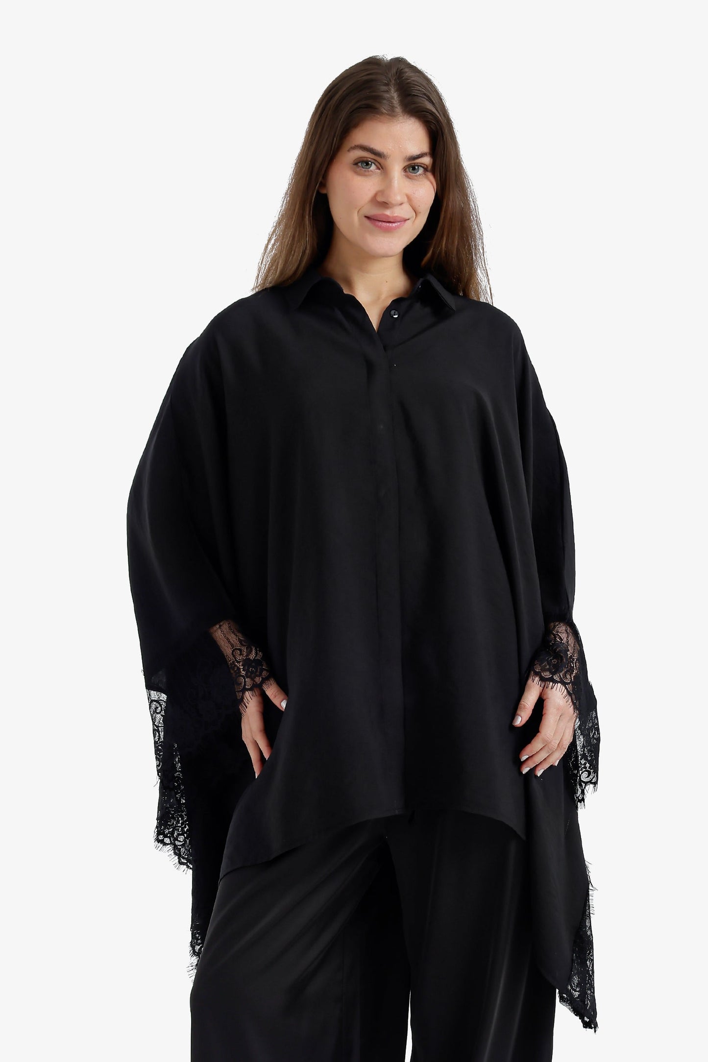 Lace-Trimmed Poncho Shirt