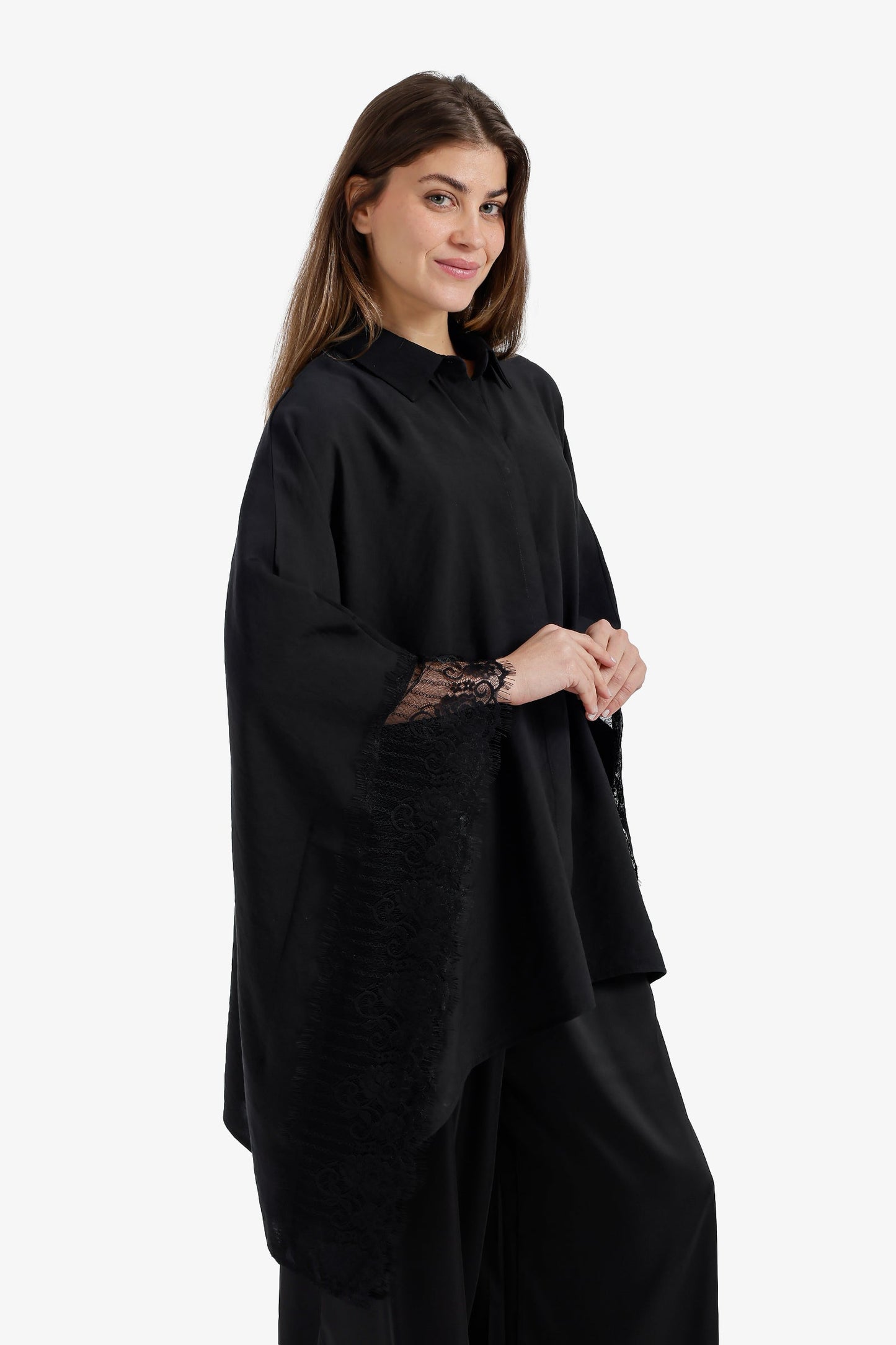 Lace-Trimmed Poncho Shirt
