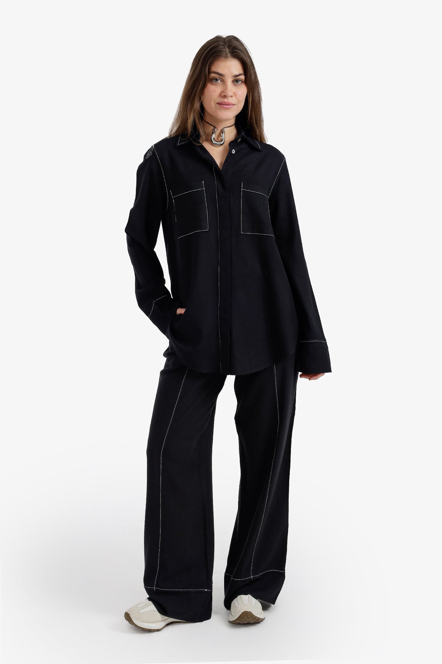 Contrast-Stitch Utility Shirt