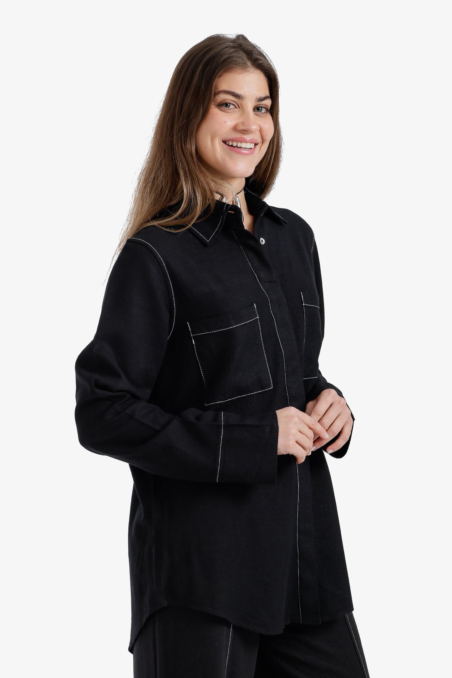 Contrast-Stitch Utility Shirt