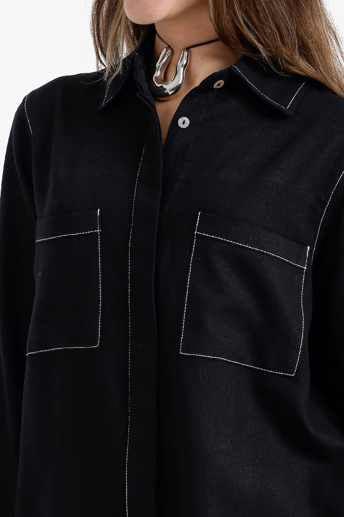 Contrast-Stitch Utility Shirt