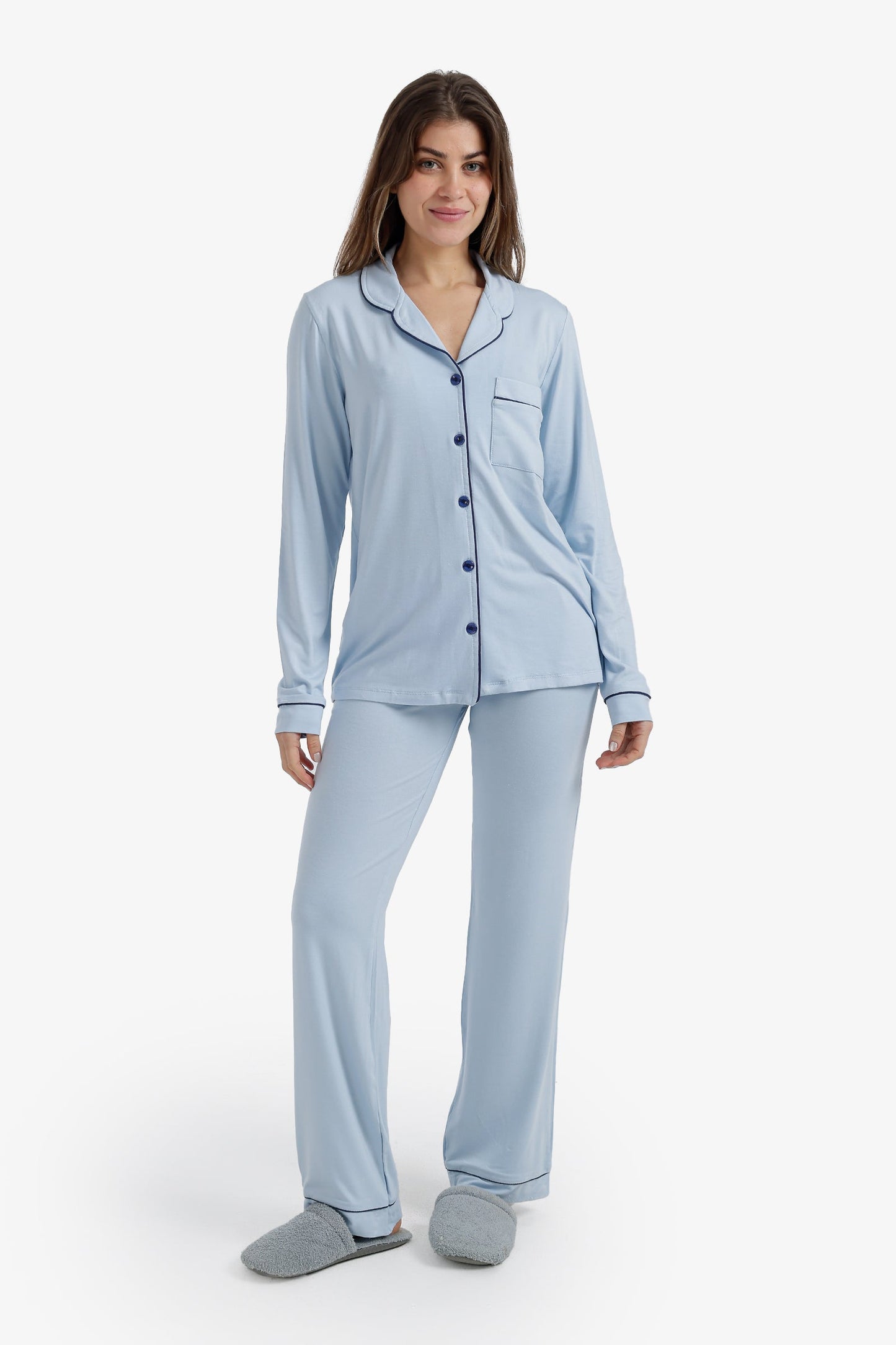 Contrast-Pipe Pyjama Set