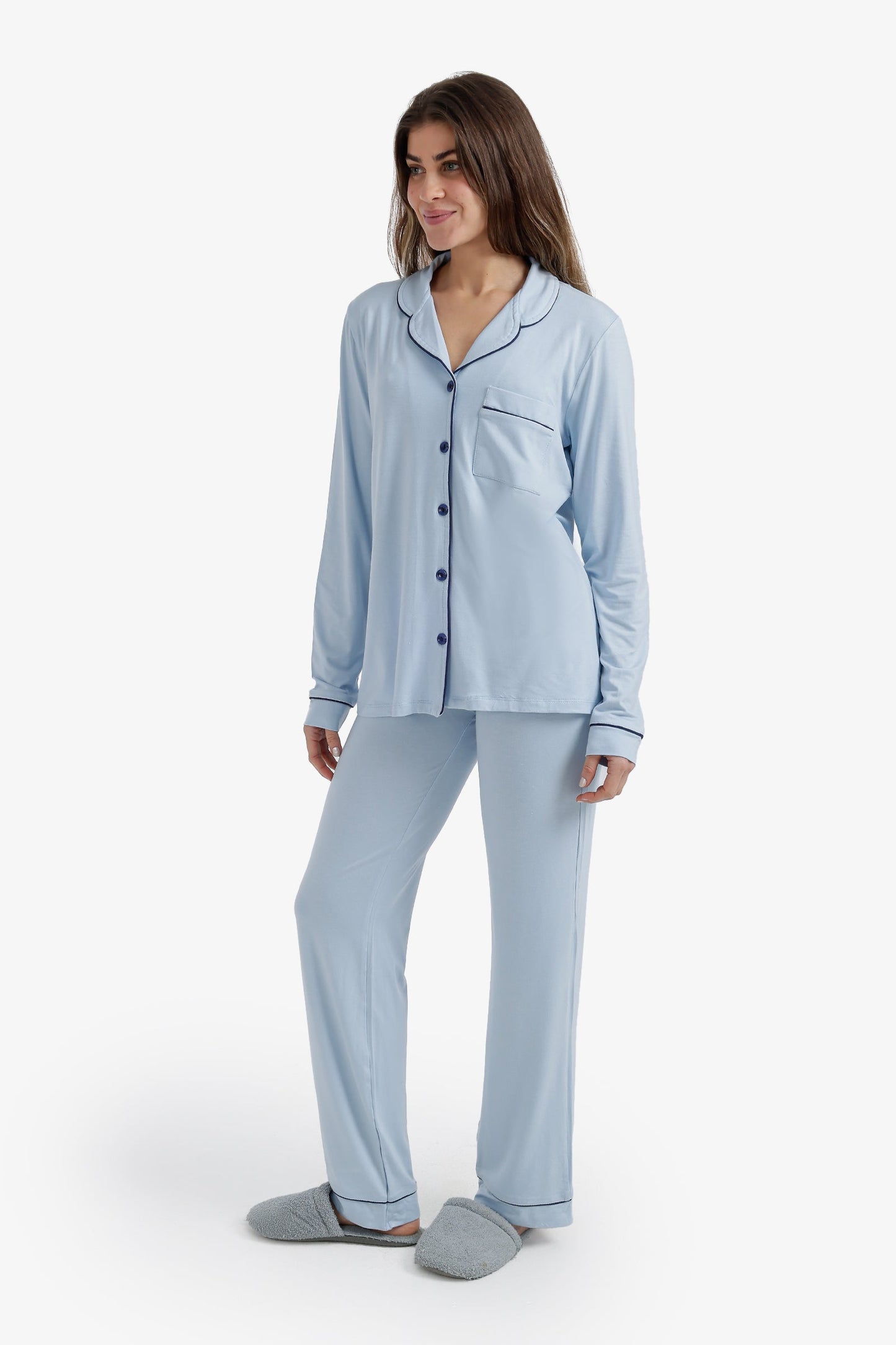 Contrast-Pipe Pyjama Set