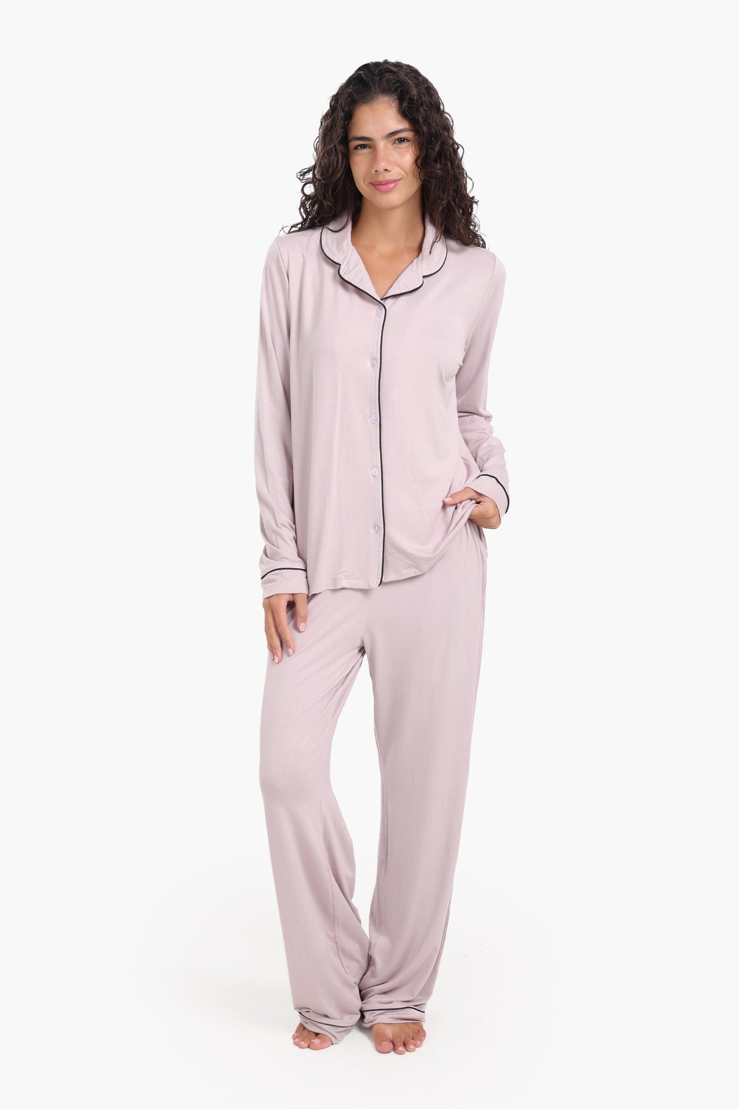 Viscose Contrast Piping Pyjama Set