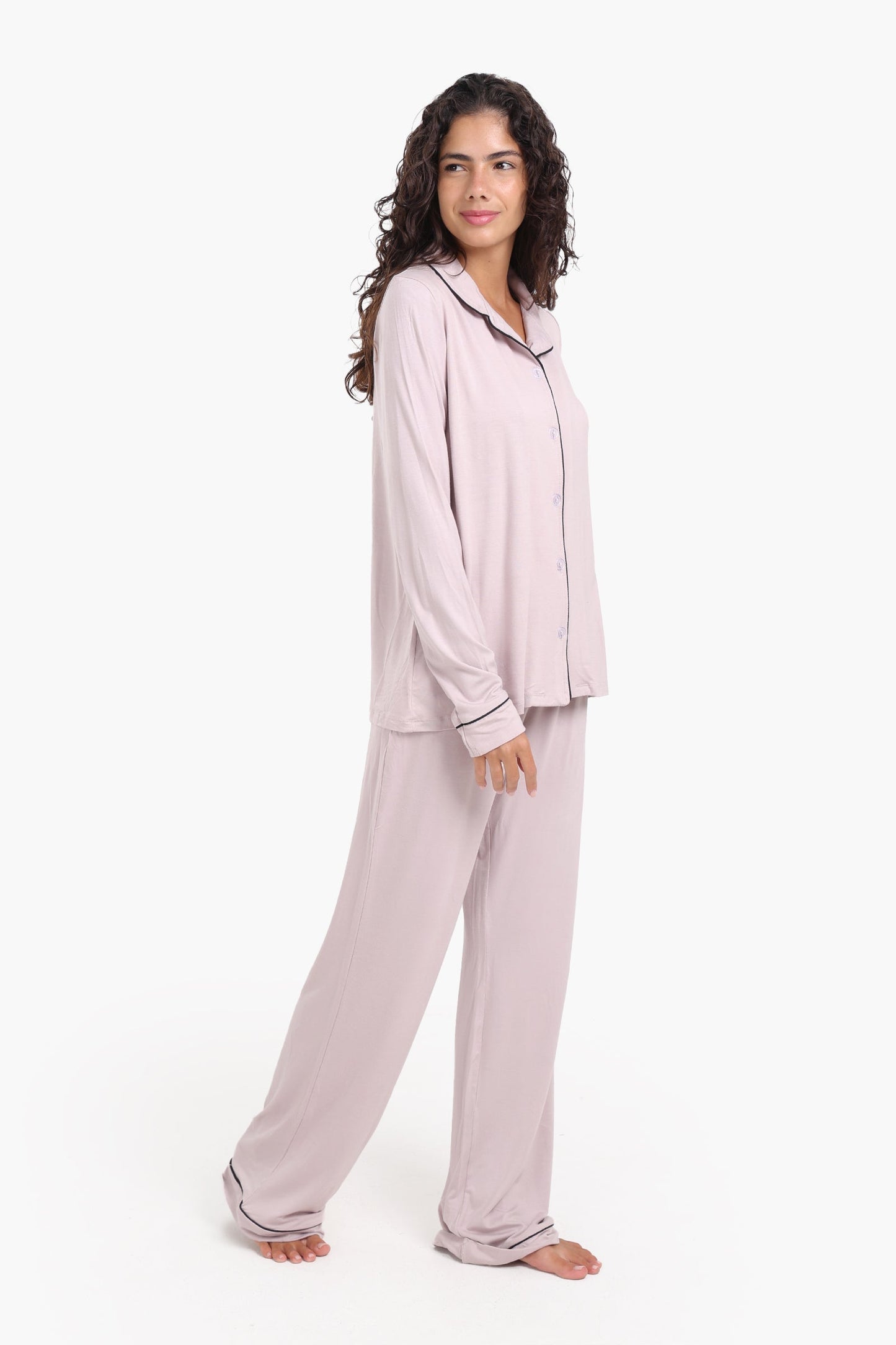 Viscose Contrast Piping Pyjama Set