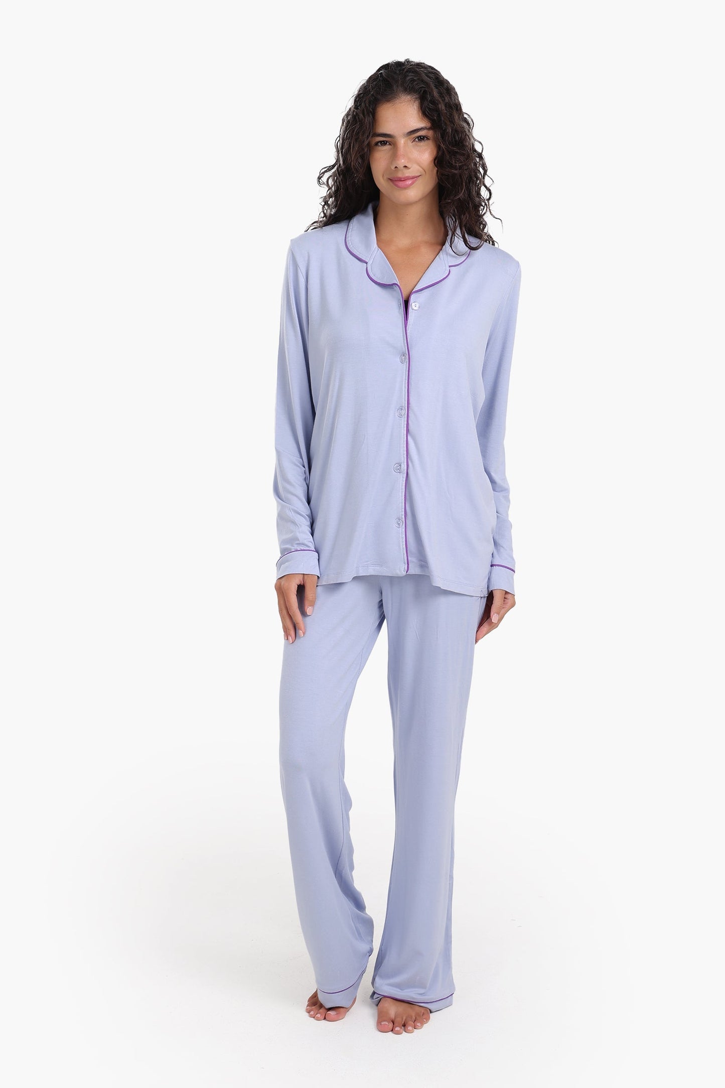 Viscose Contrast Piping Pyjama Set