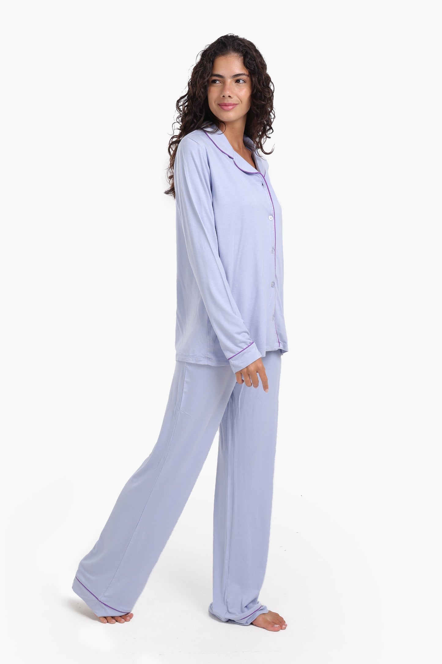 Viscose Contrast Piping Pyjama Set
