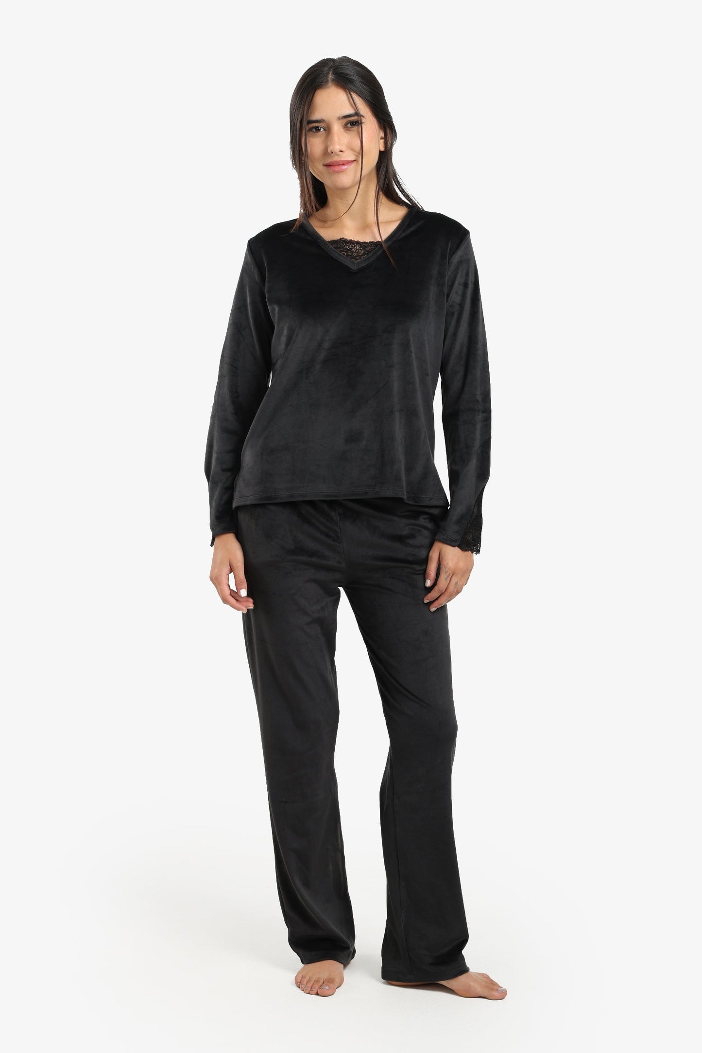 V-Neck with Lace Pyjama Set