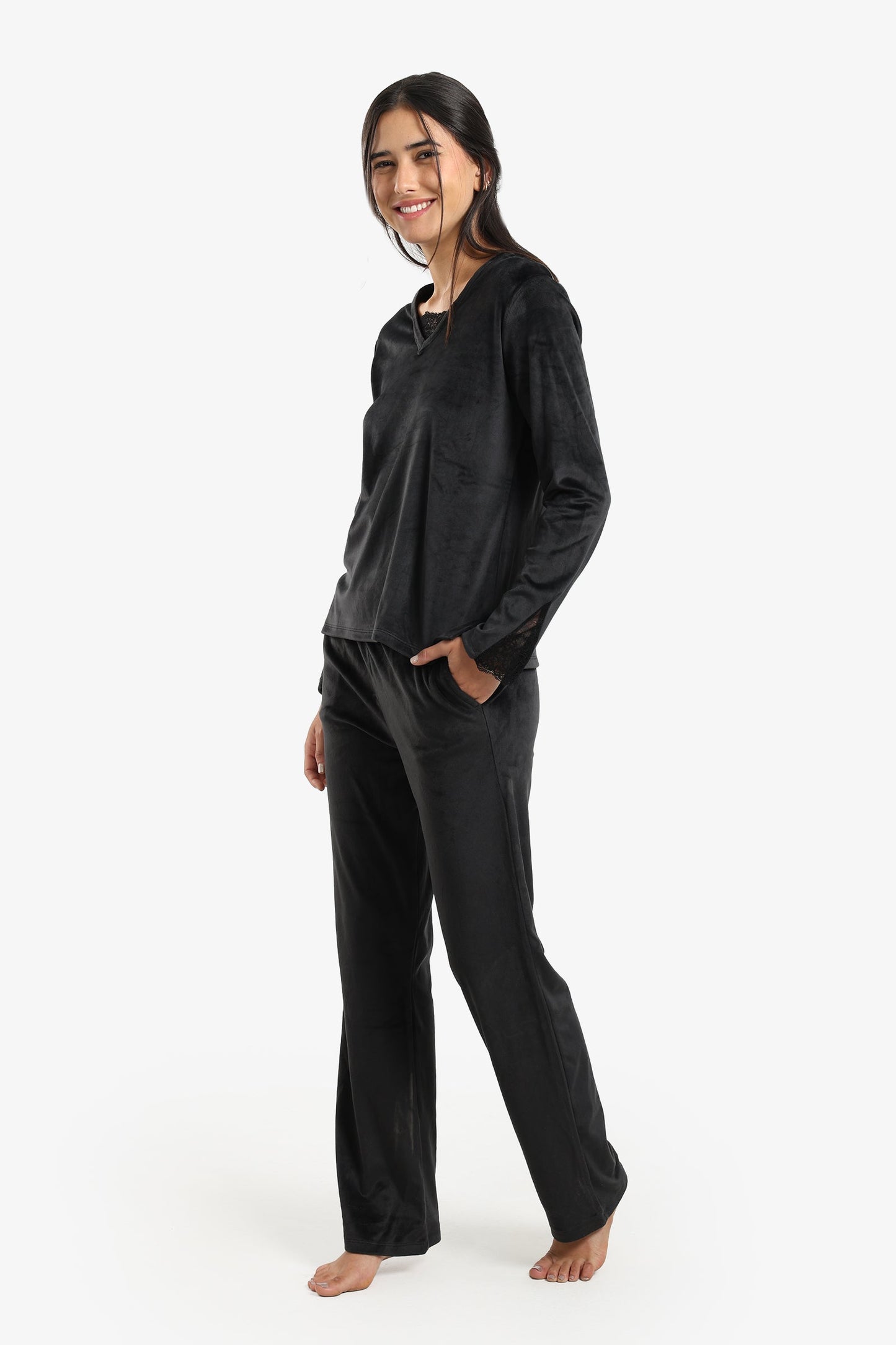 V-Neck with Lace Pyjama Set