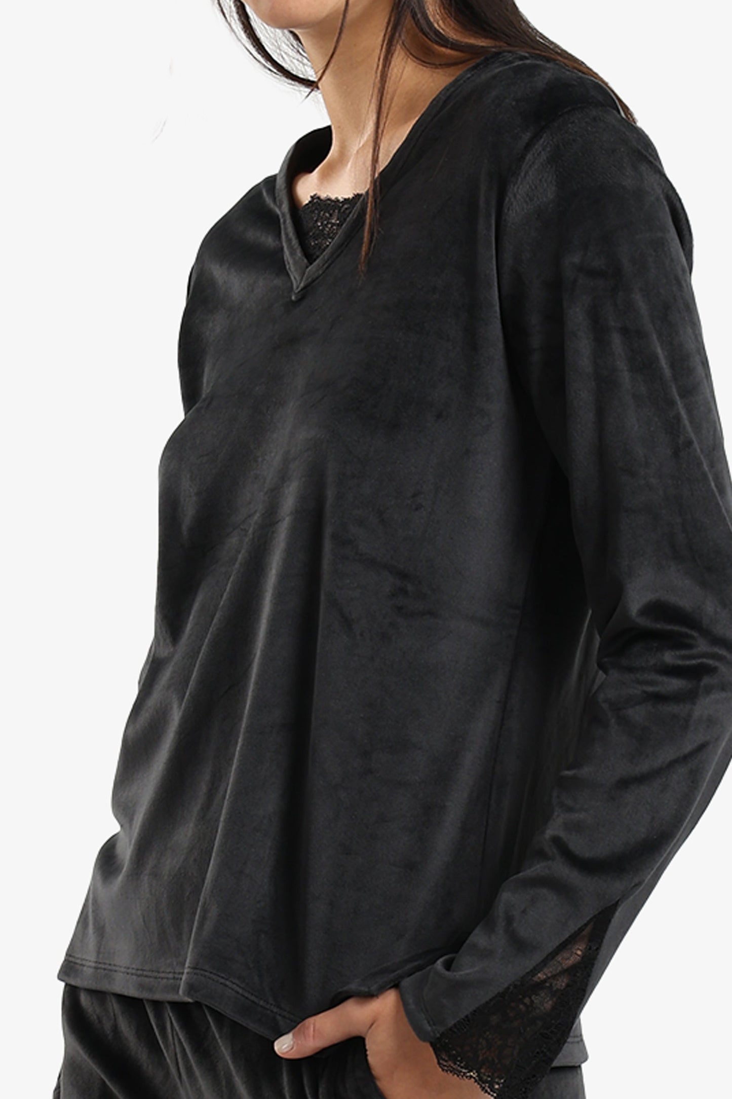 V-Neck with Lace Pyjama Set