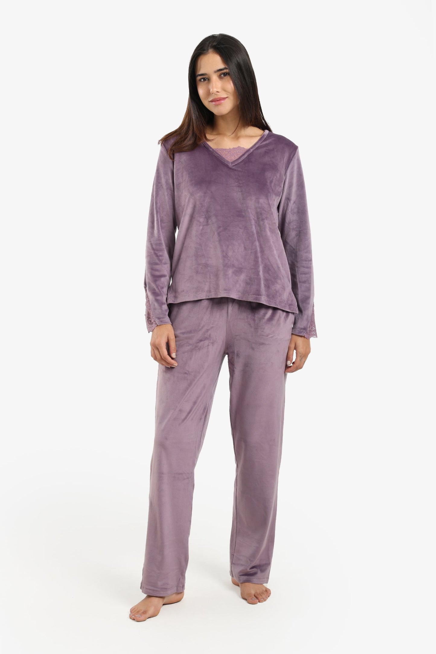 V-Neck with Lace Pyjama Set