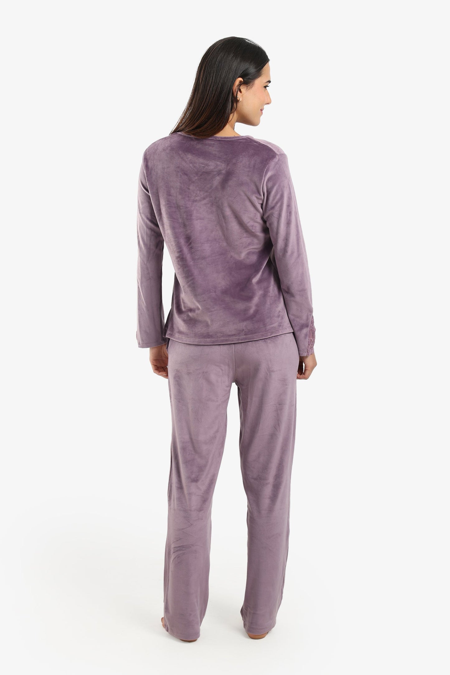 V-Neck with Lace Pyjama Set