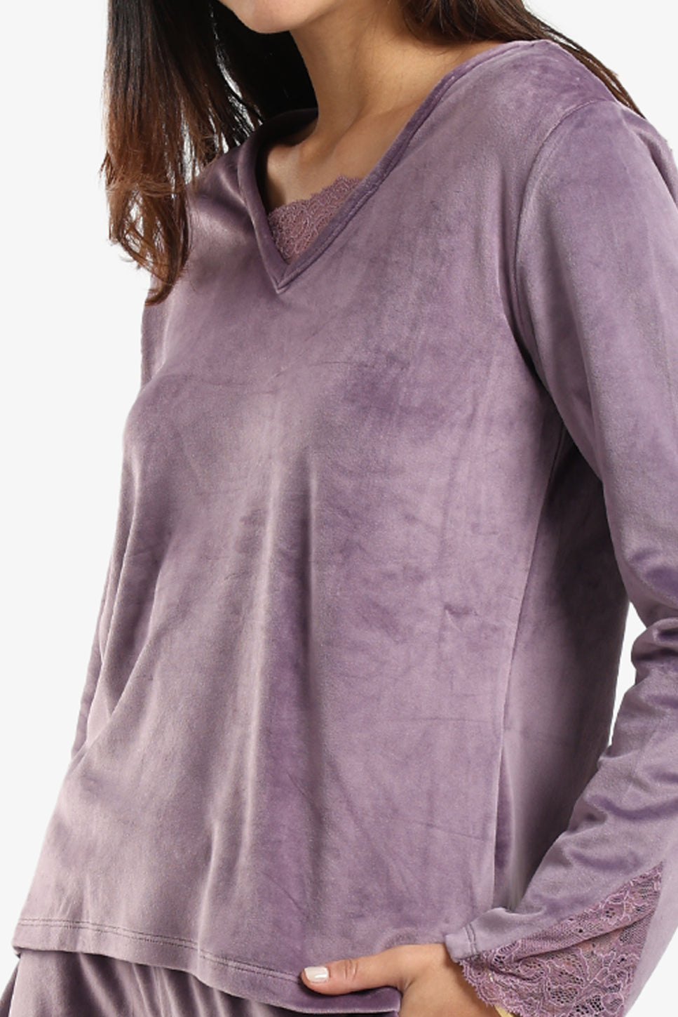 V-Neck with Lace Pyjama Set