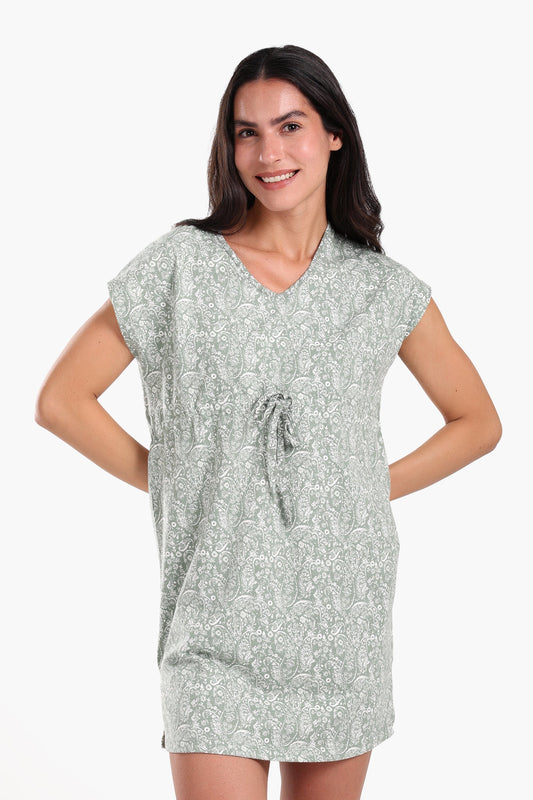 Front Tie Printed Nightgown