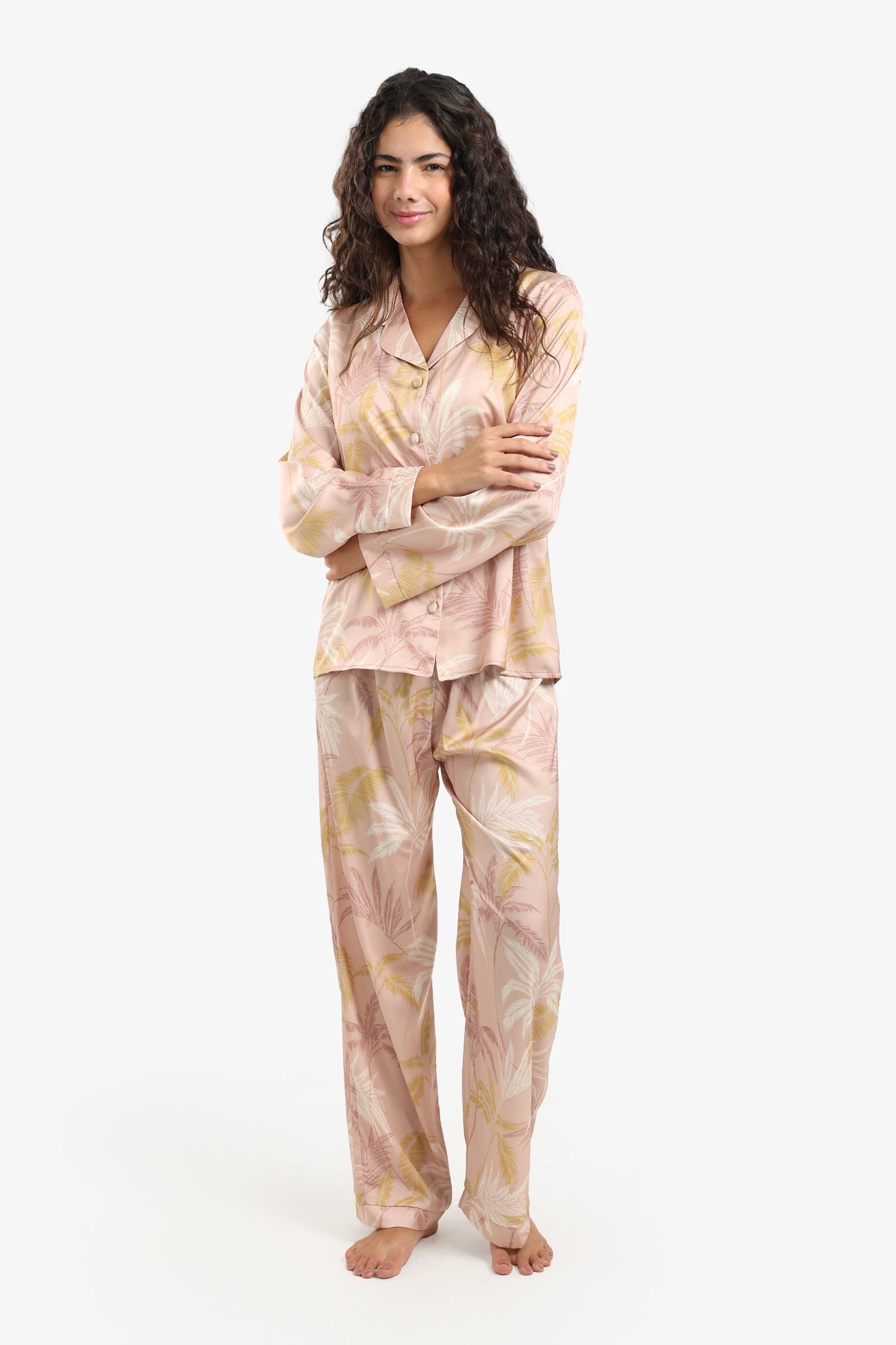 Leaf Print Satin Pyjama Set
