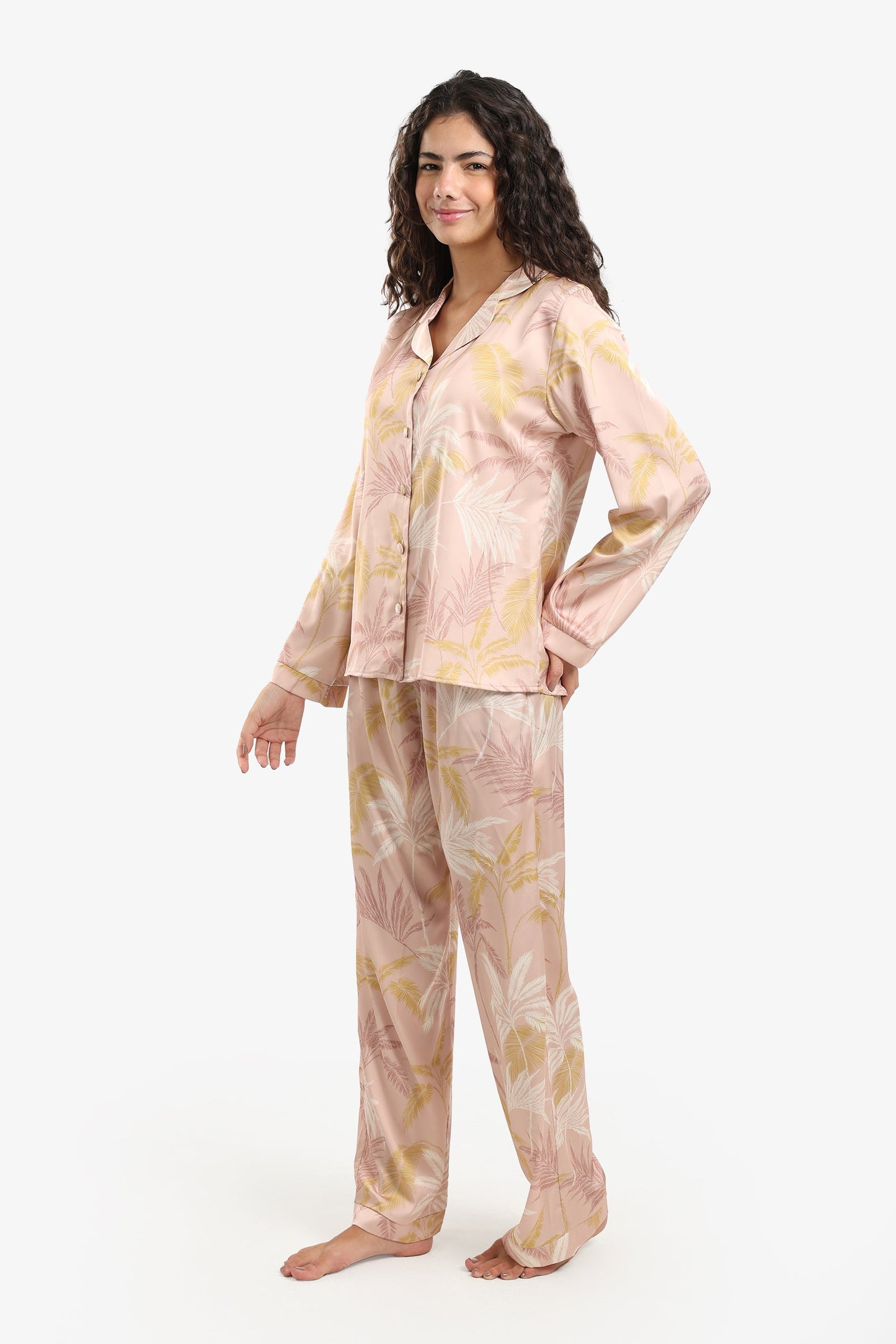 Leaf Print Satin Pyjama Set