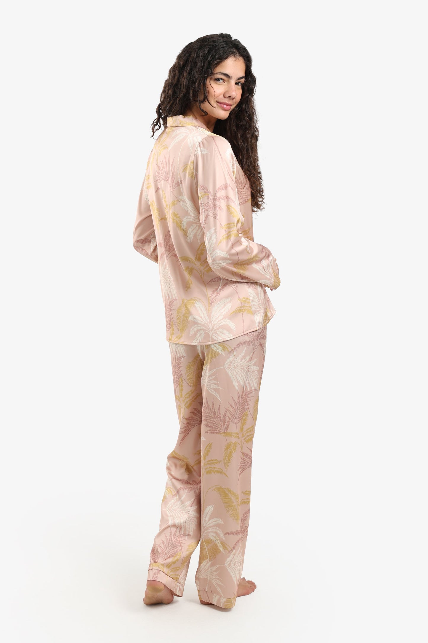 Leaf Print Satin Pyjama Set