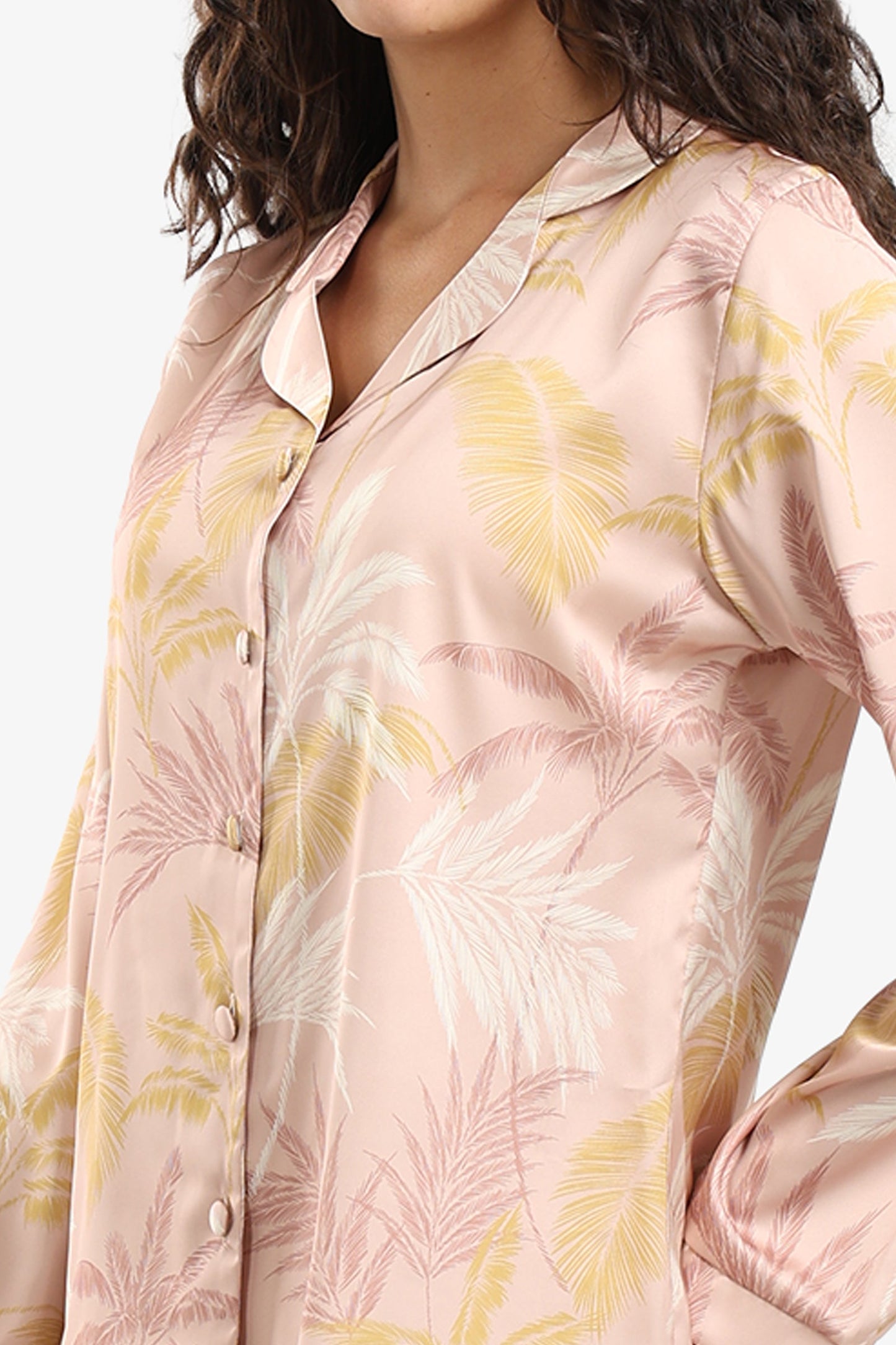 Leaf Print Satin Pyjama Set