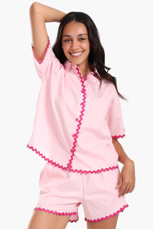 Wavy Trim Cotton Pyjama Set