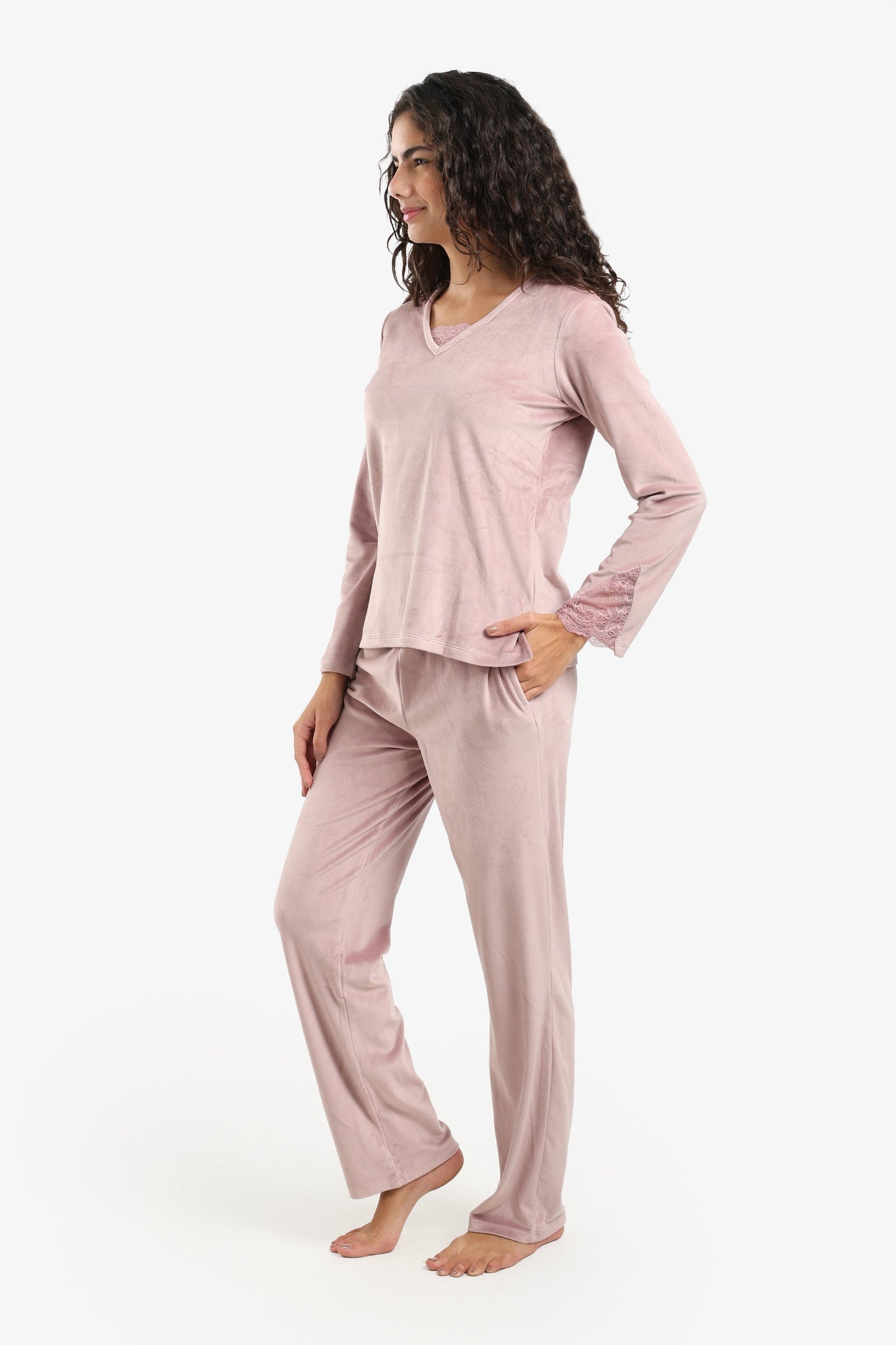 V-Neck with Lace Pyjama Set