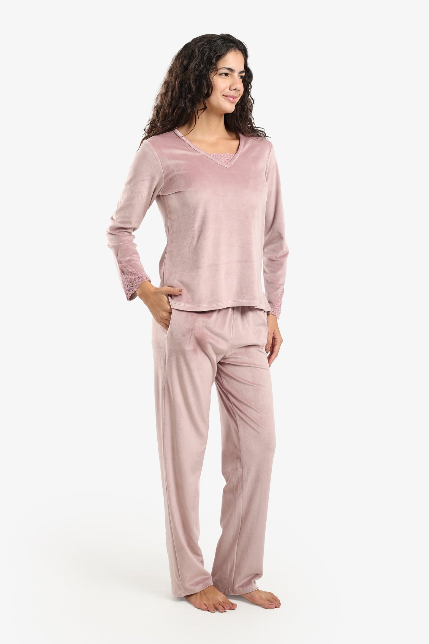 V-Neck with Lace Pyjama Set