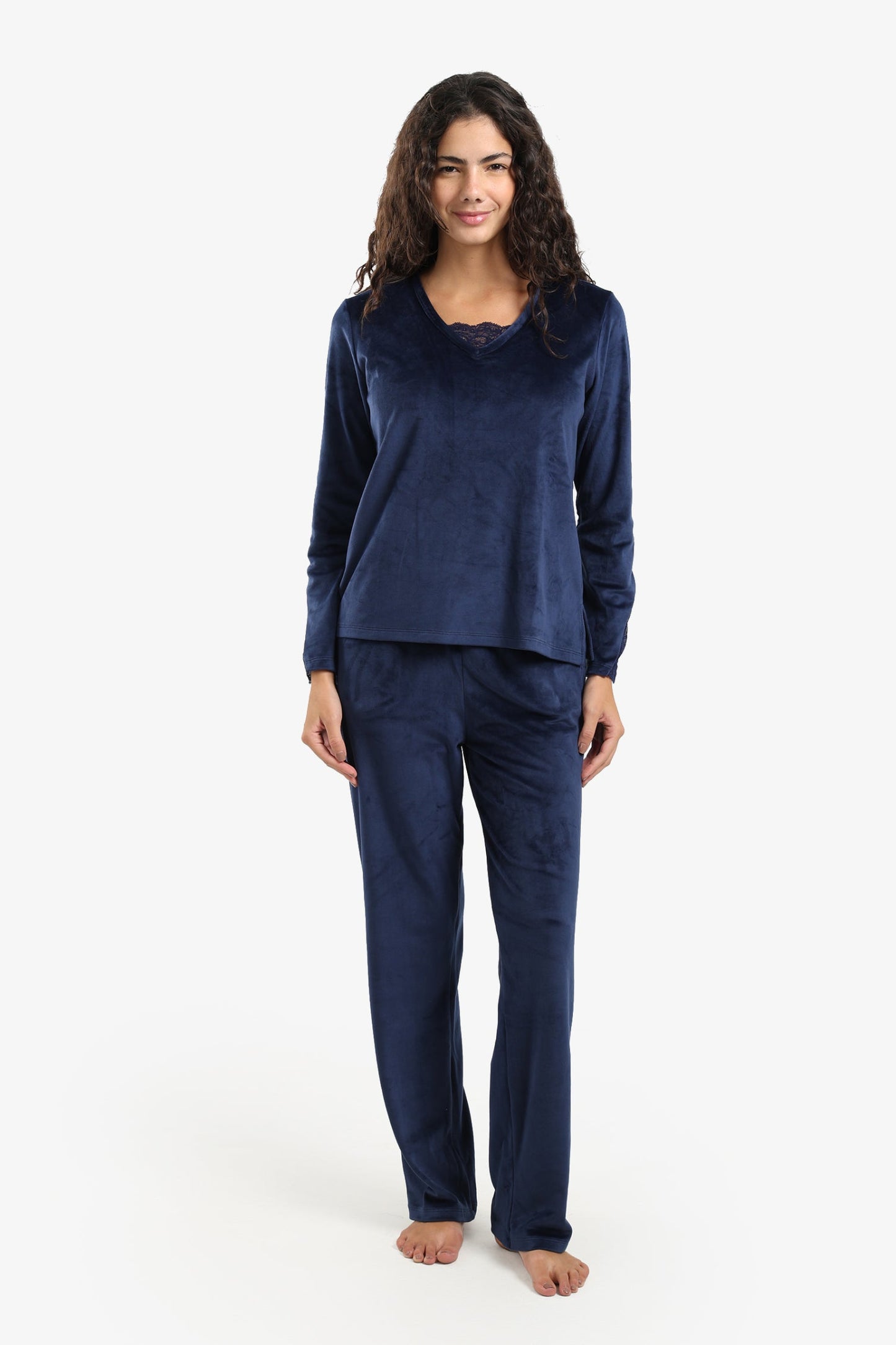 V-Neck with Lace Pyjama Set