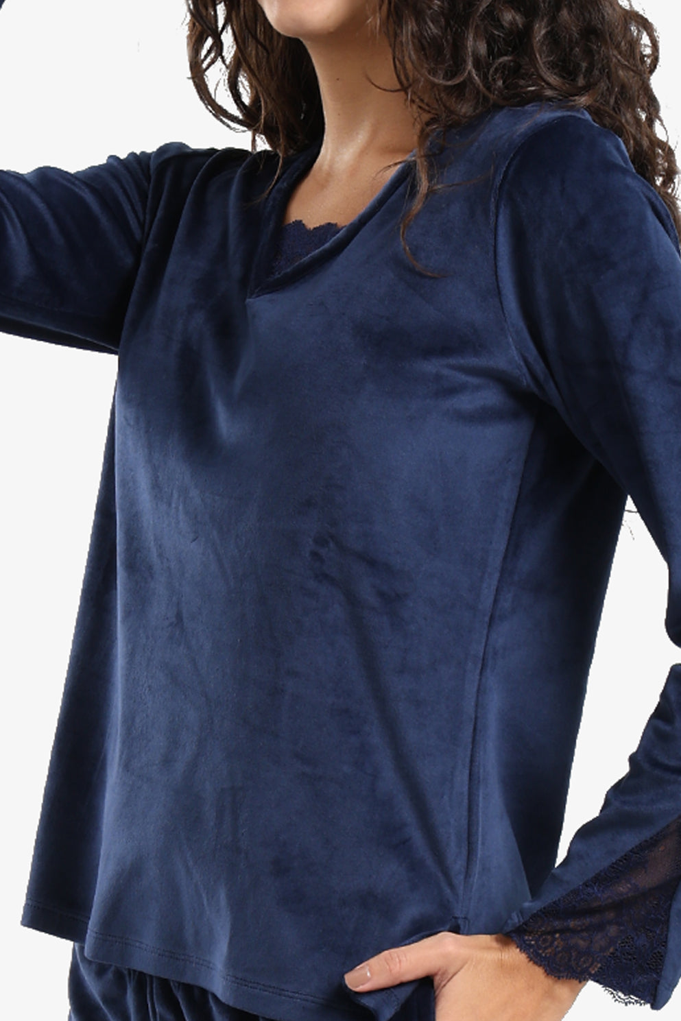 V-Neck with Lace Pyjama Set