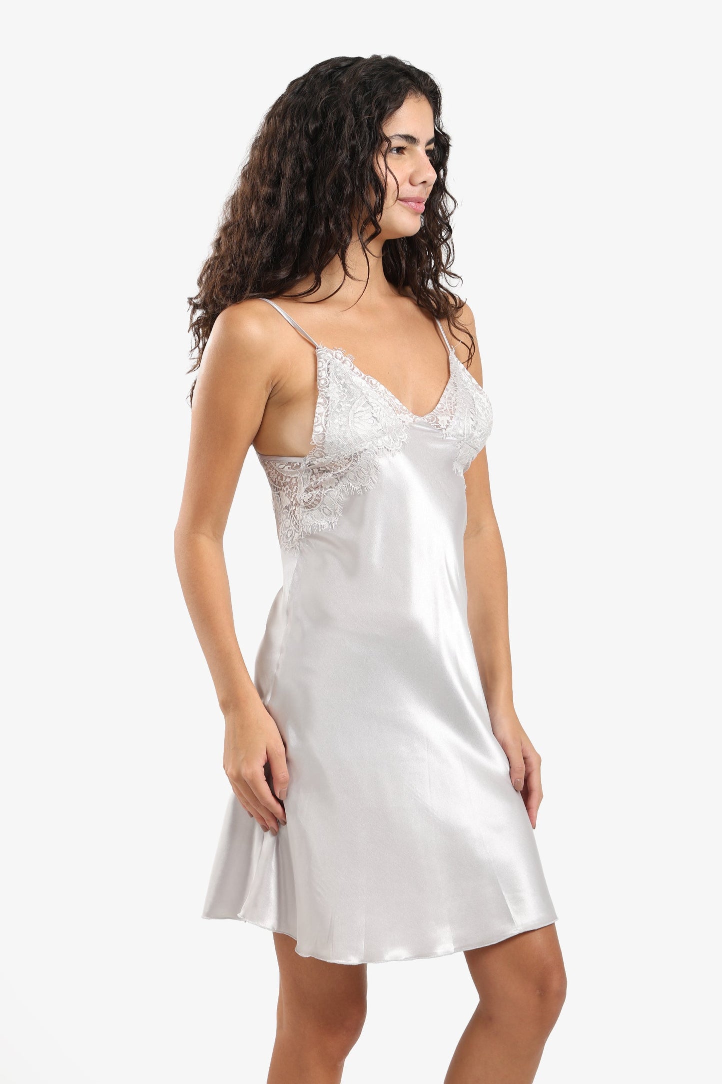 Silver Satin & Lace Babydoll