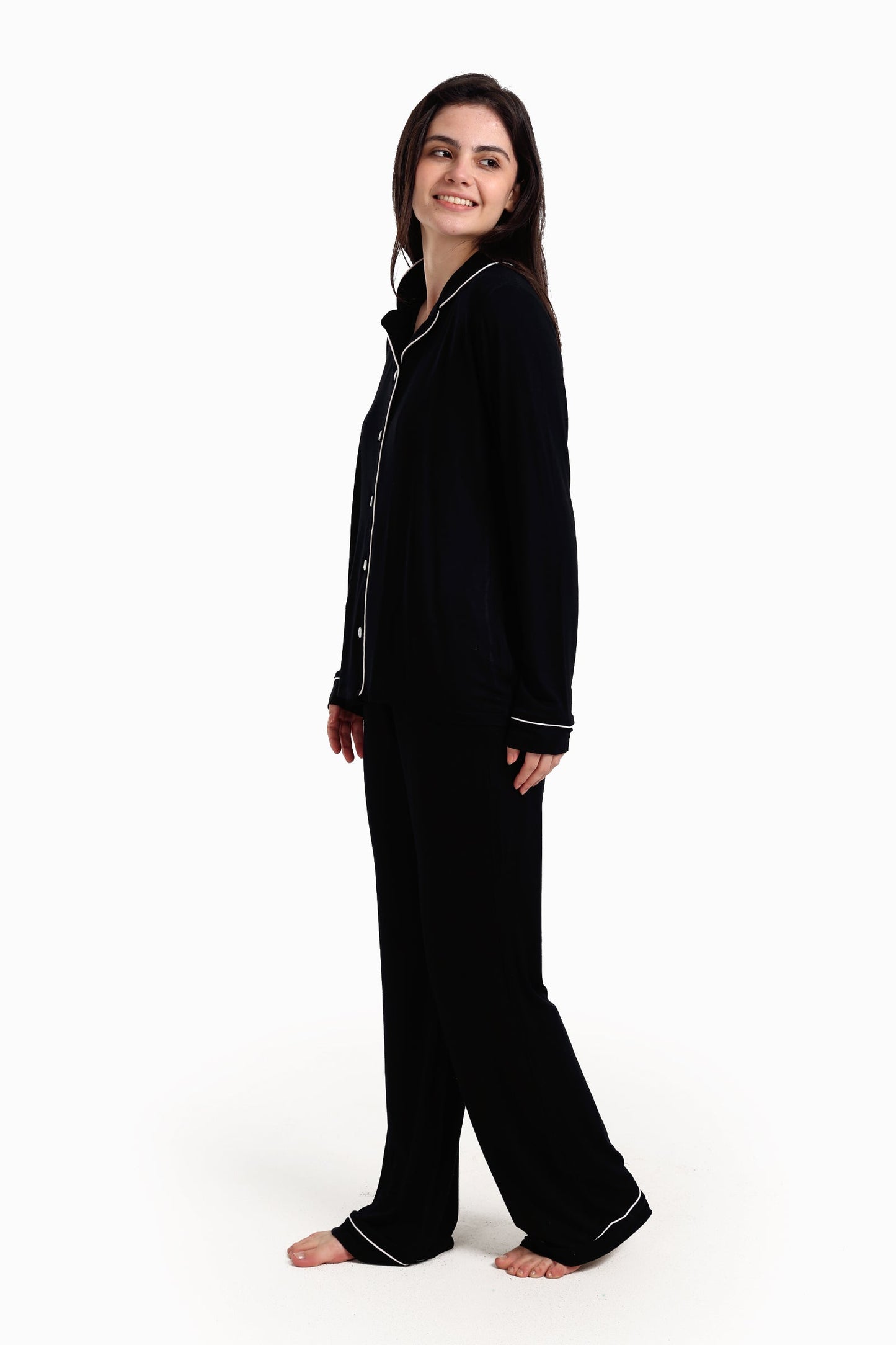 Viscose Contrast Piping Pyjama Set