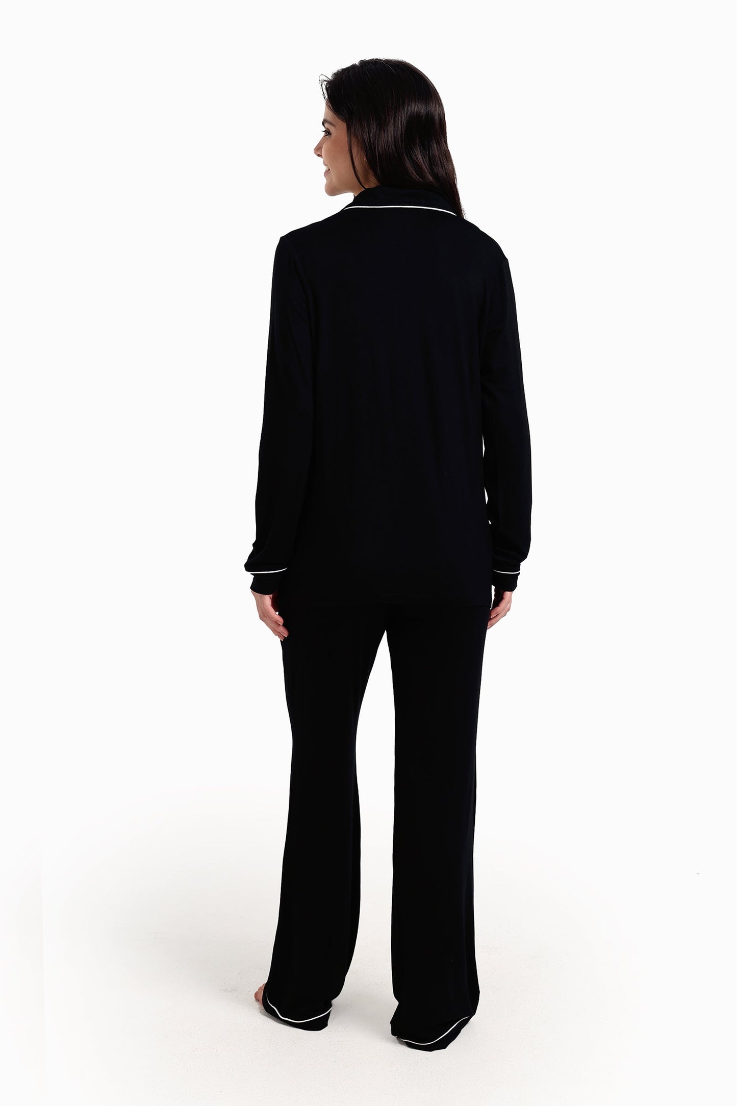 Viscose Contrast Piping Pyjama Set