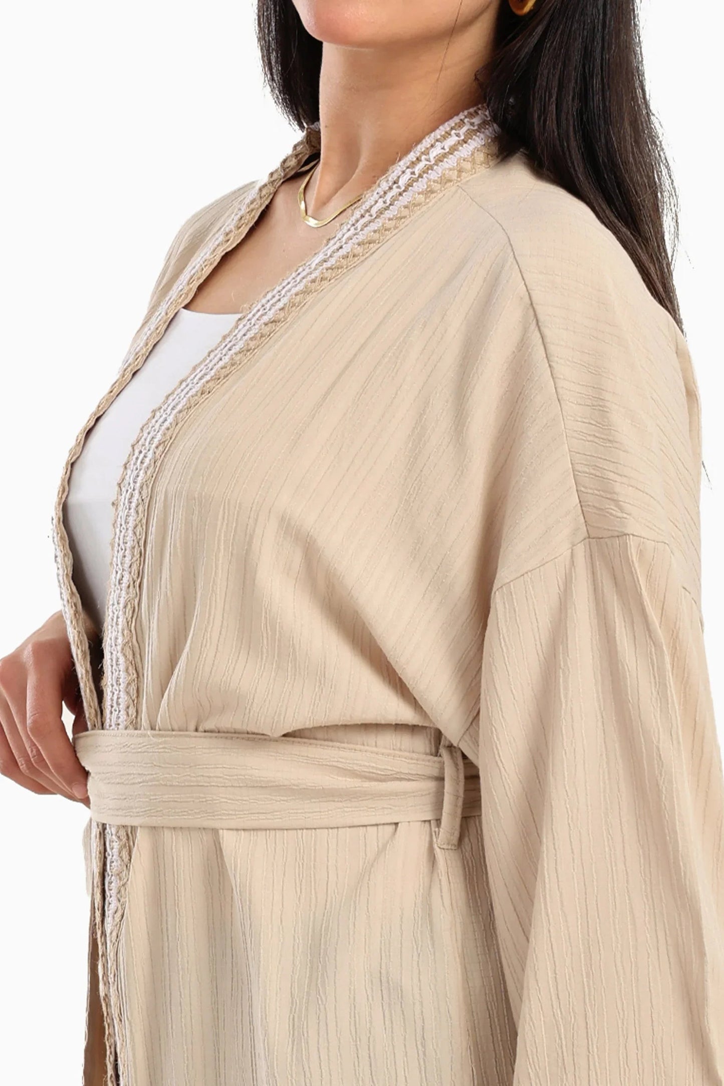 Ribbed Kimono with Embroidery