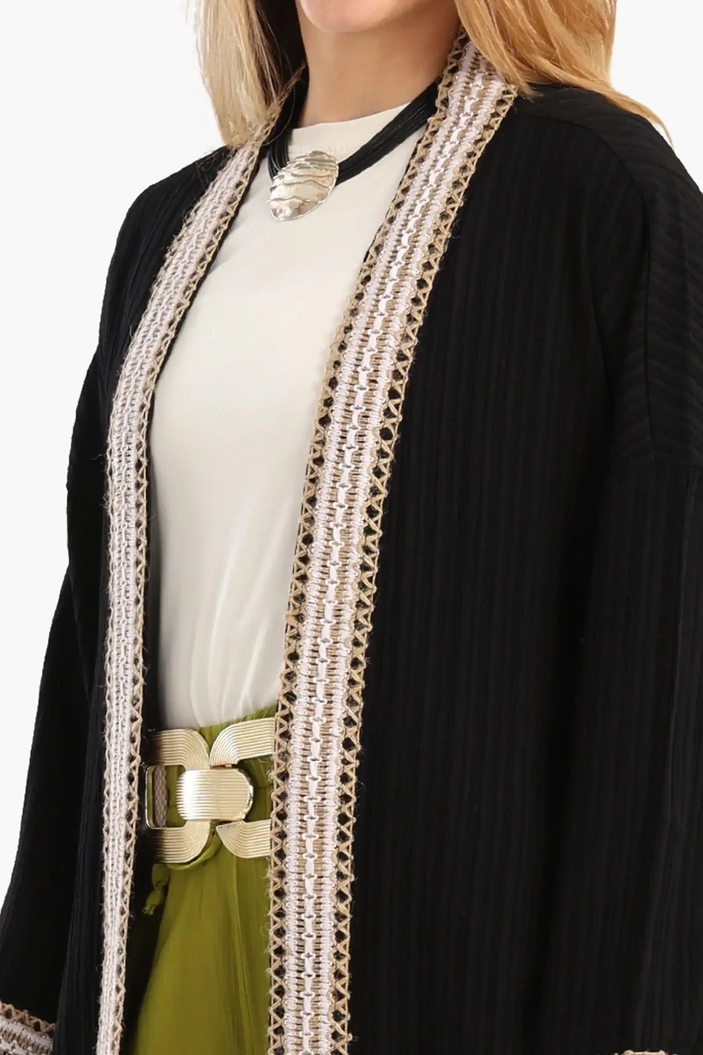 Ribbed Kimono with Embroidery