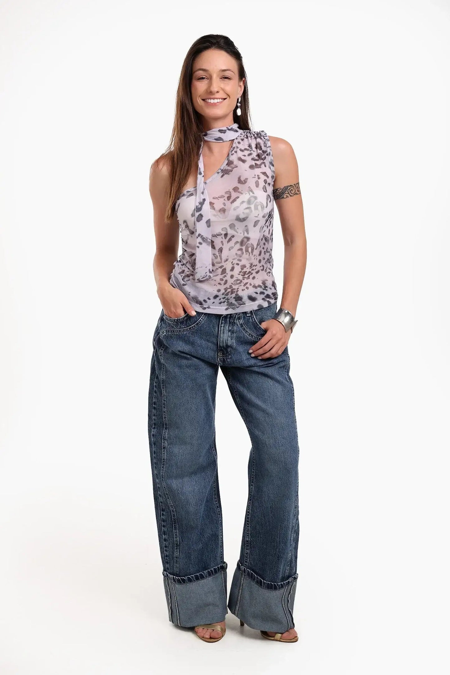 One Shoulder Chiffon Top