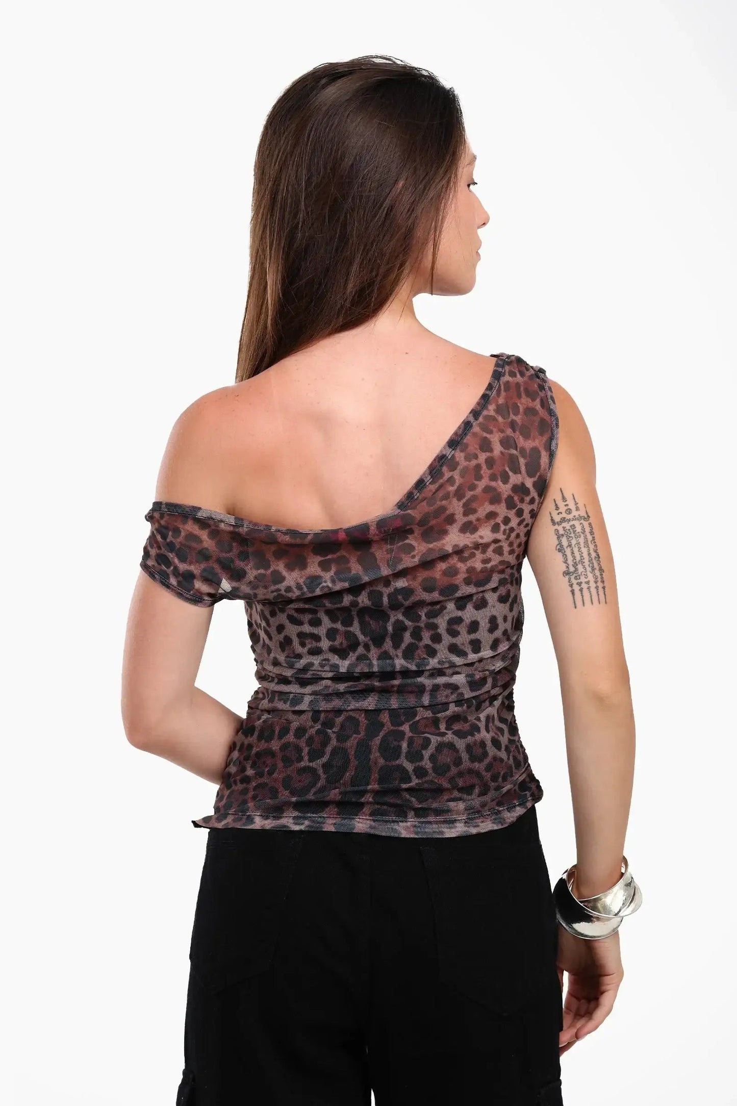 Leopard Print One-Shoulder Top