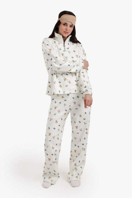 Stand Collar Printed Pyjama Set