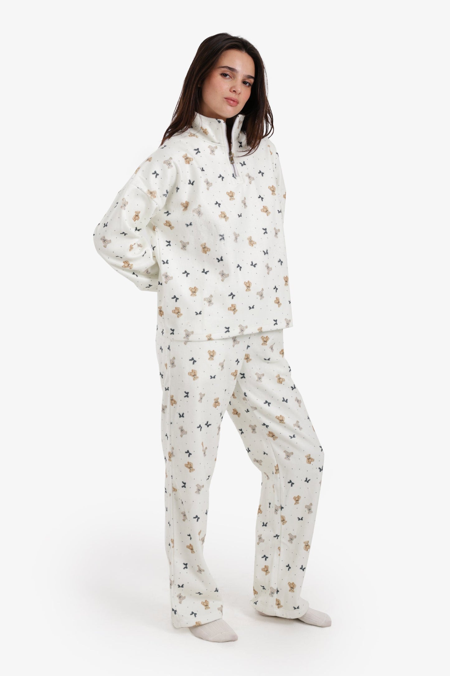 Stand Collar Printed Pyjama Set