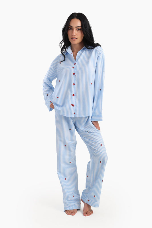 Striped Strawberry Printed Pyjama Set