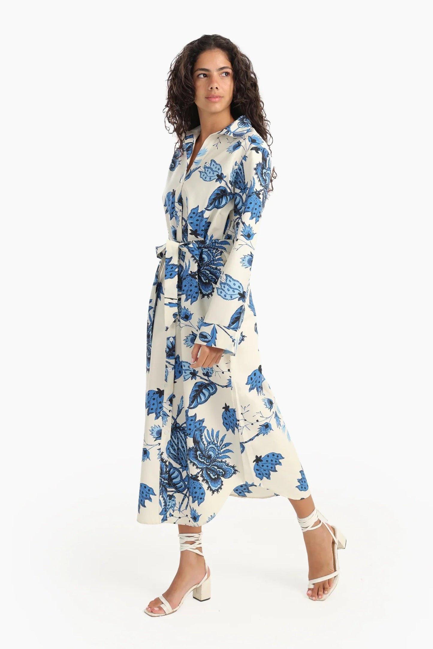 Blue Flowers Print Midi Dress