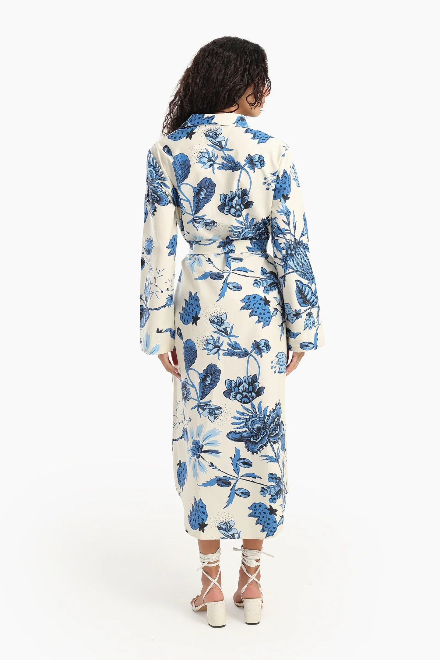 Blue Flowers Print Midi Dress
