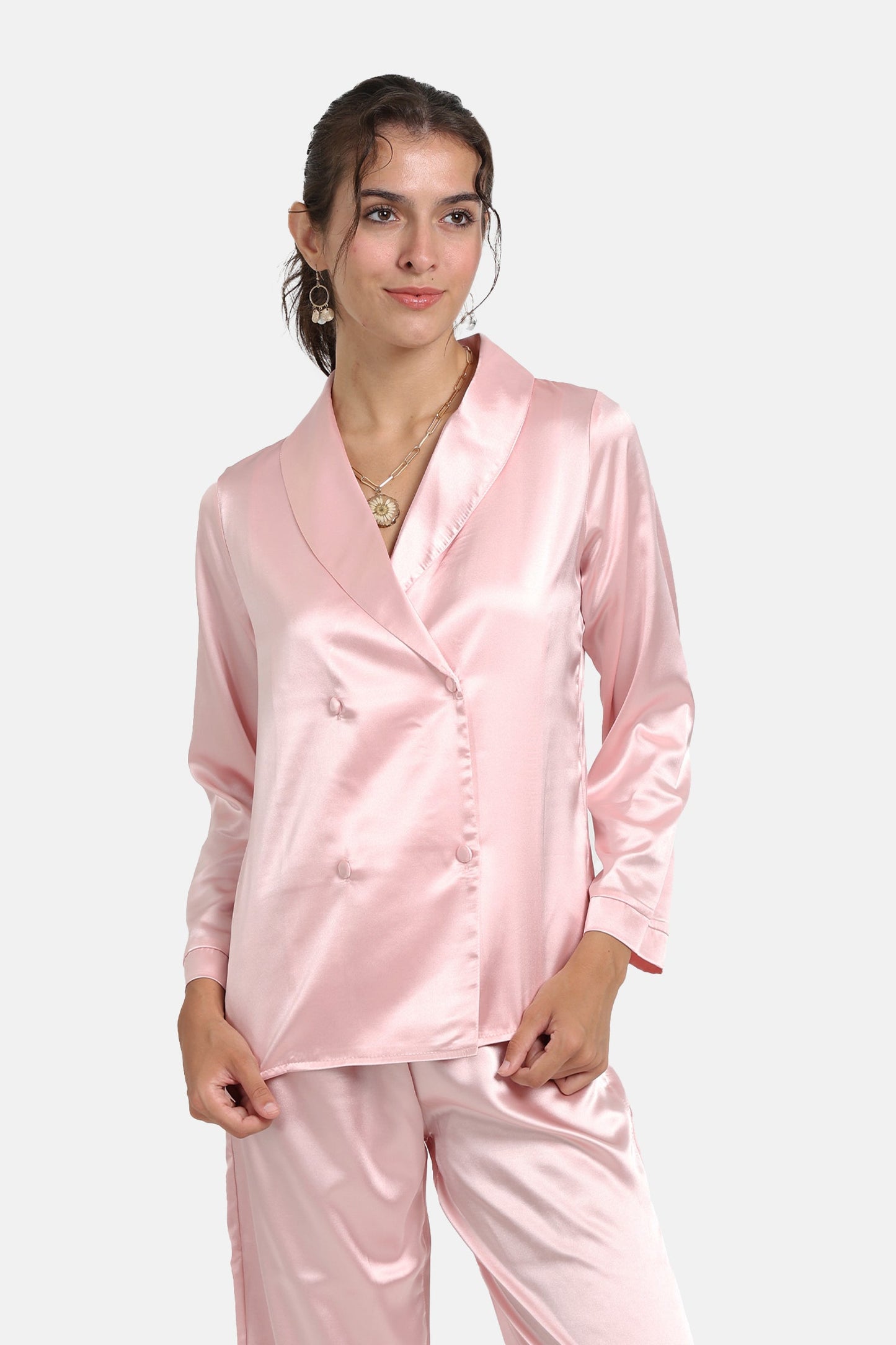 Double-Breasted Satin Pyjama Set