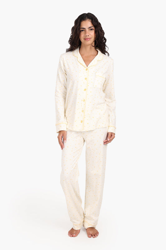 Yellow Hearts Cotton Pyjama Set