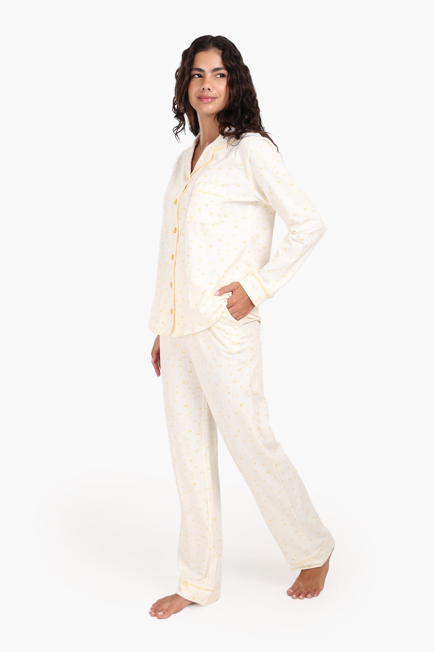 Yellow Hearts Cotton Pyjama Set