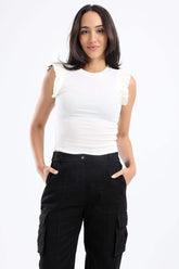 Ribbed Top with Ruffles - Carina - كارينا